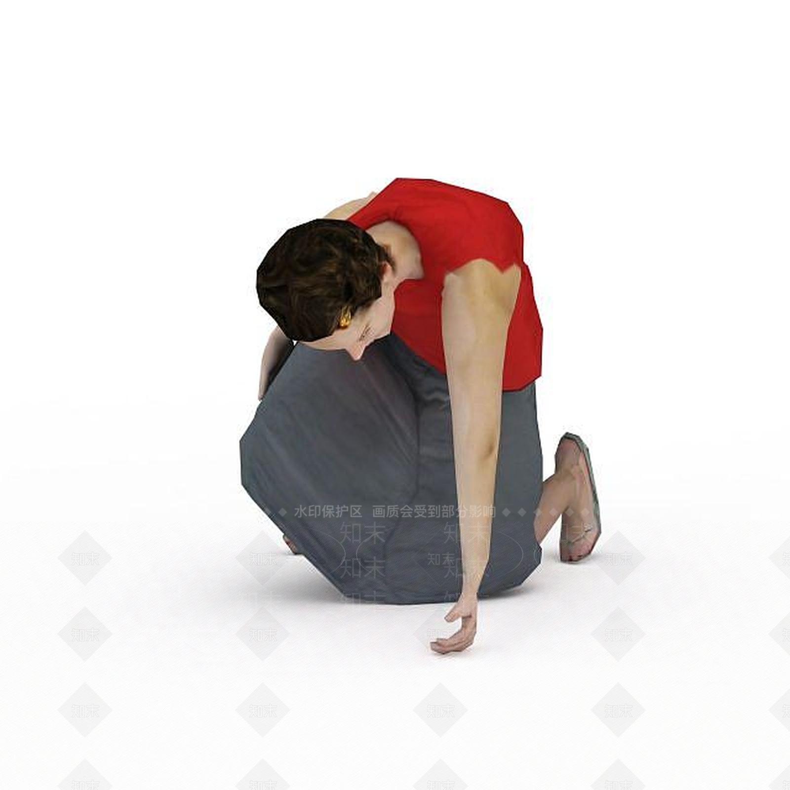 现代红衣跪地女人3D模型下载【ID:1196052263】