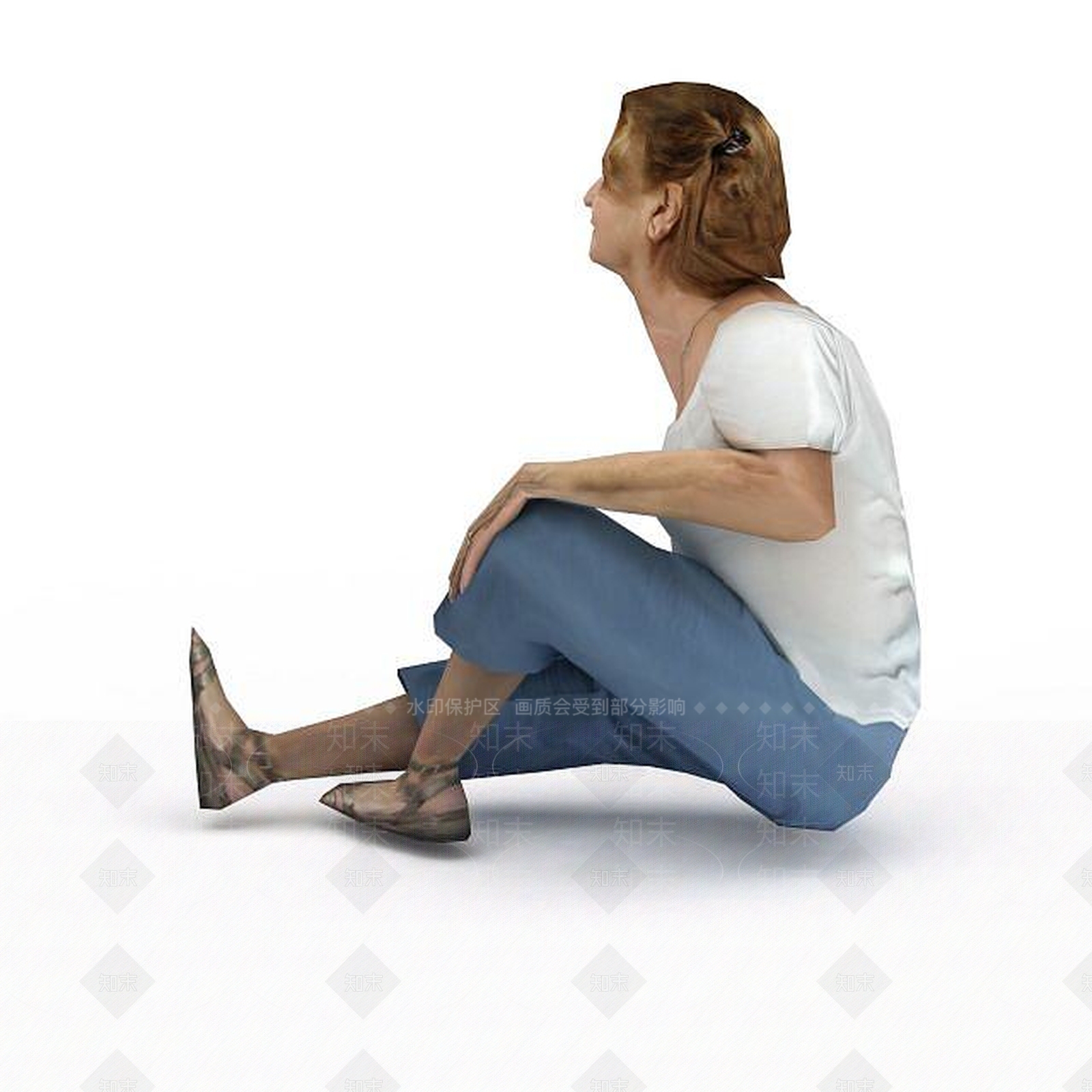 现代白衣坐地女人3D模型下载【ID:1196052302】