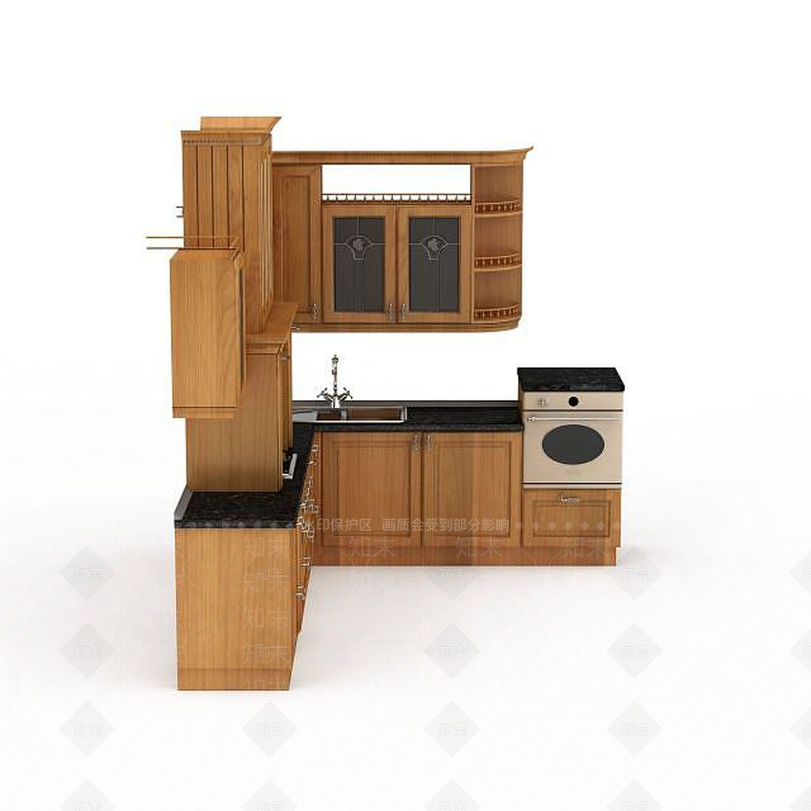 现代原色实木橱柜3D模型下载【ID:1196056215】