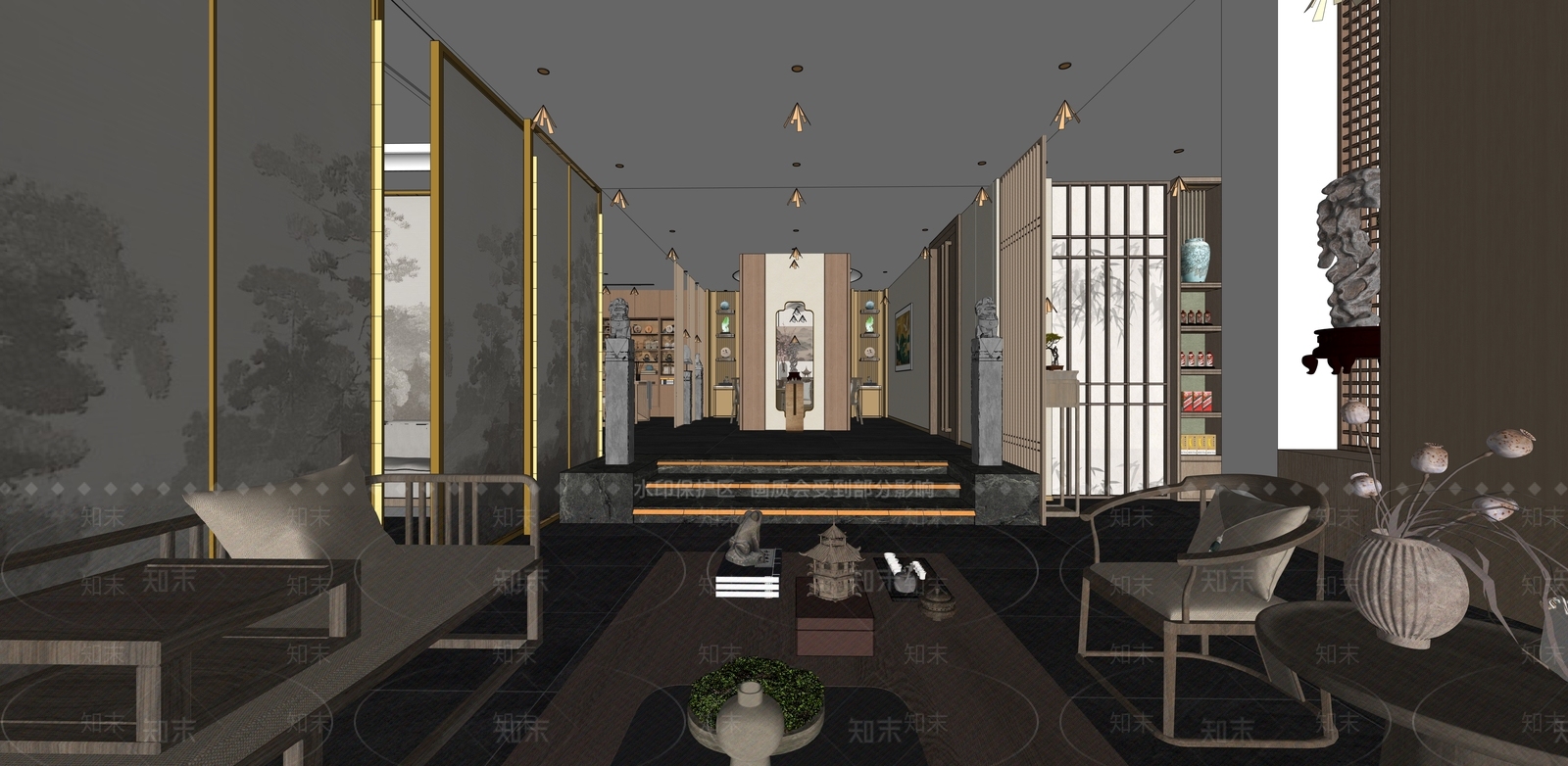 新中式会所SU模型下载【ID:1196059276】