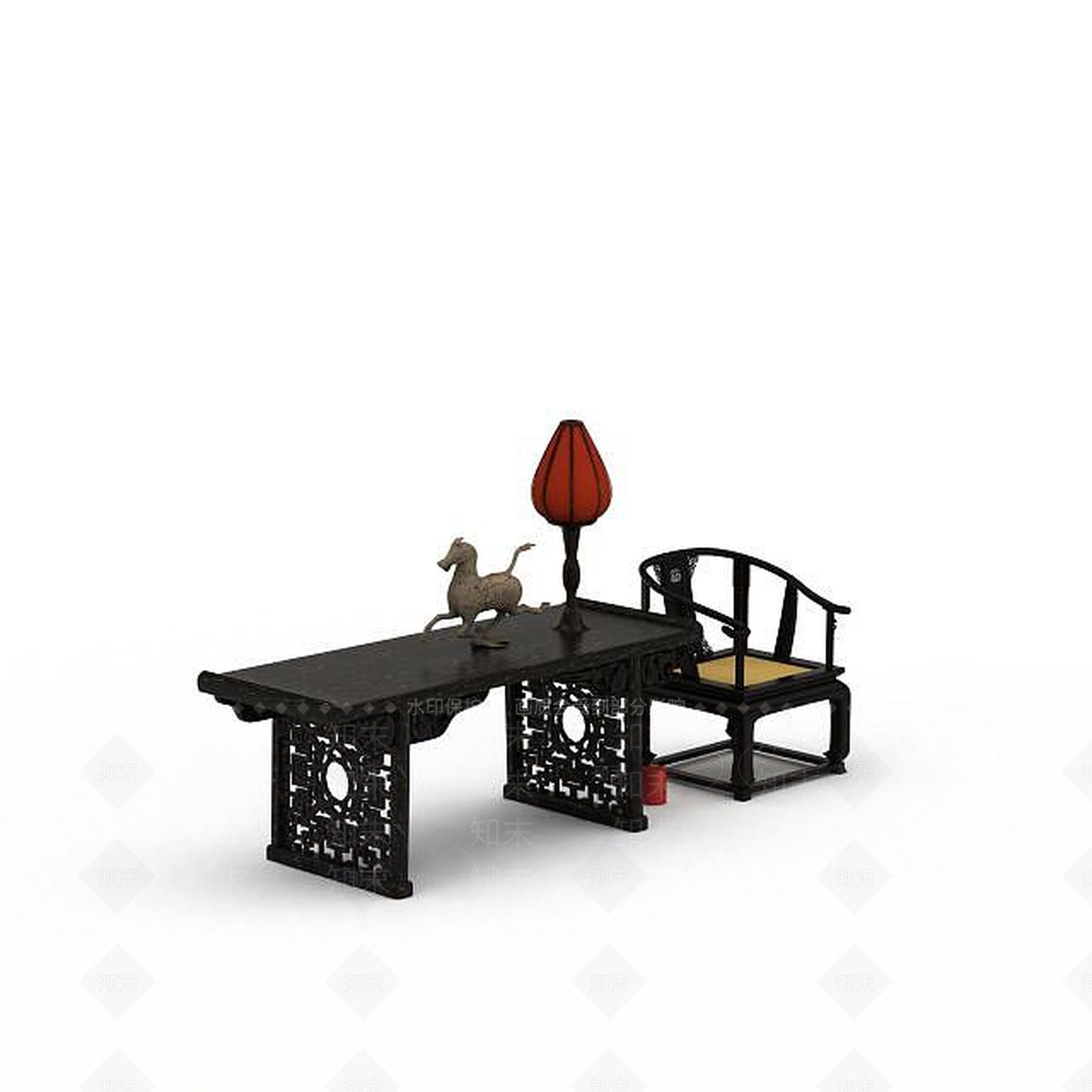中式马踏飞燕中式桌椅组合3D模型下载【ID:1196059125】