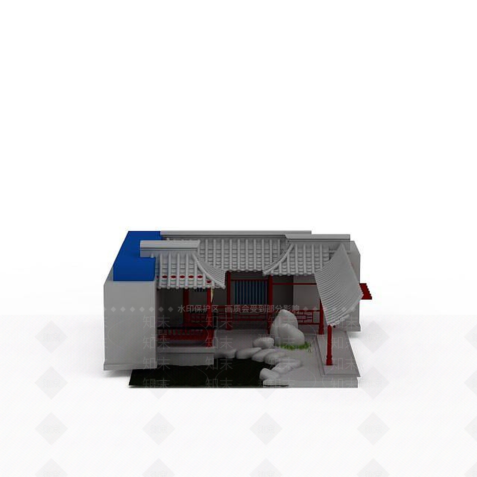 现代古代建筑走廊3D模型下载【ID:1196060125】