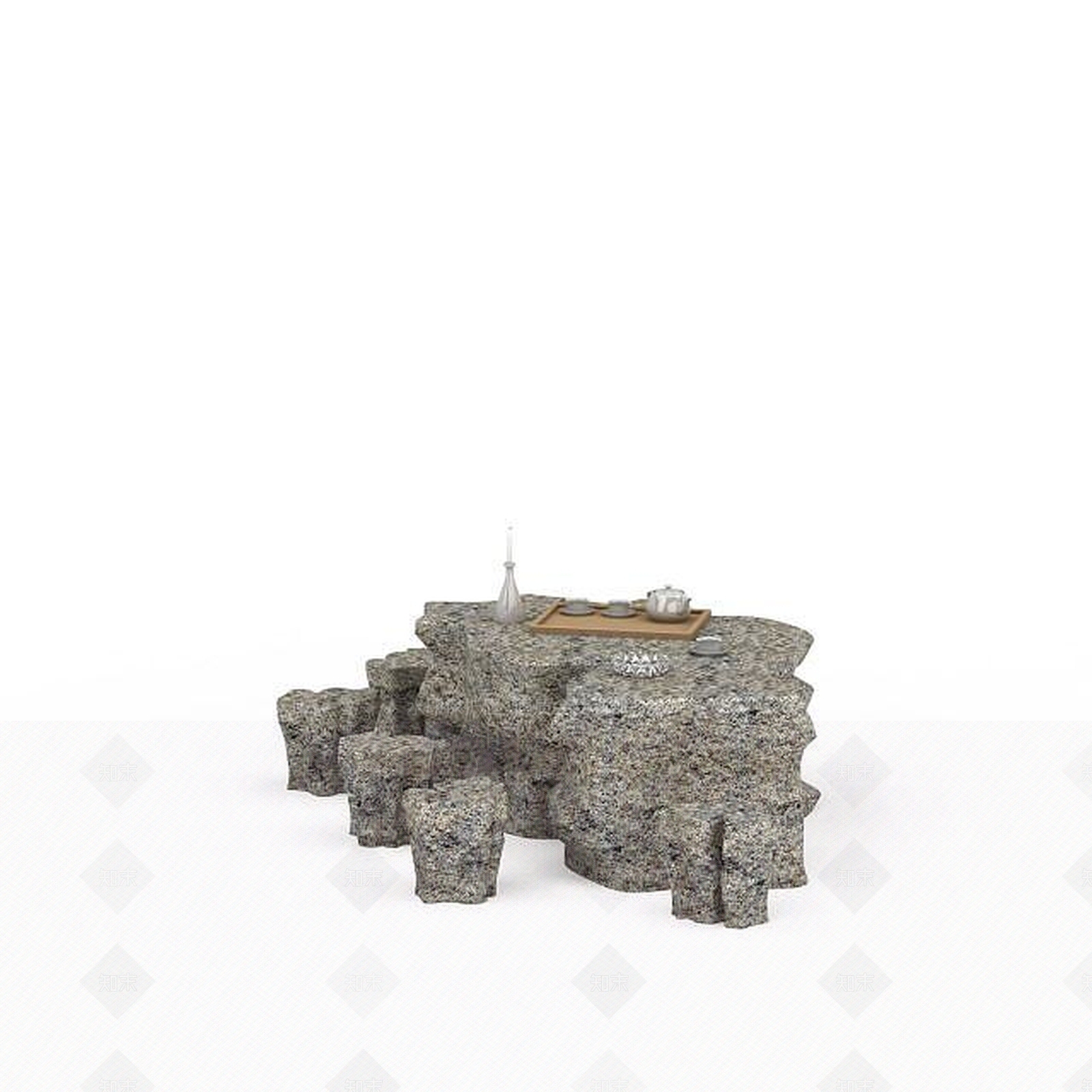 现代公园石桌椅3D模型下载【ID:1196060435】