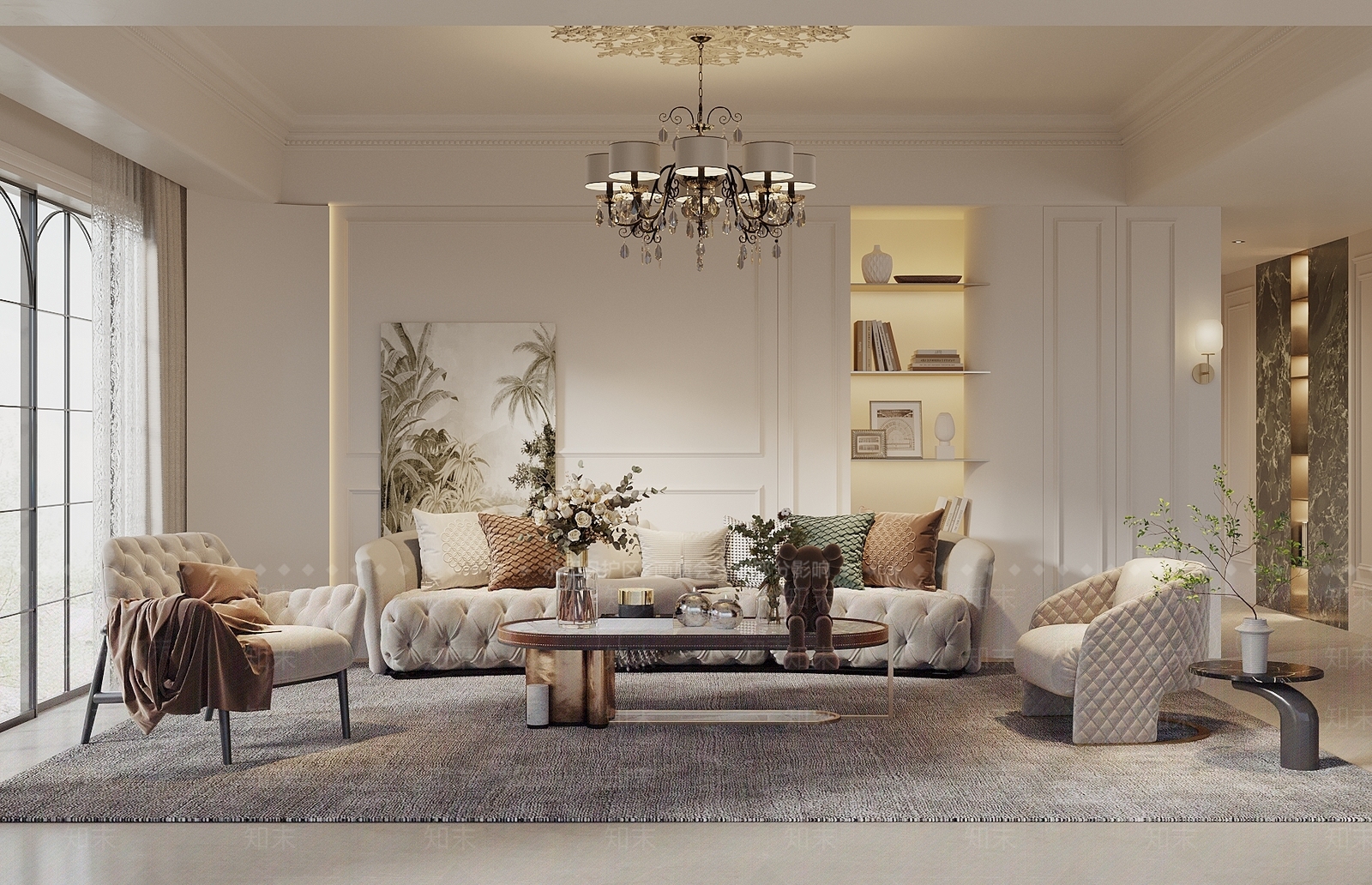 法式简欧家居客厅3D模型下载【ID:1196062534】