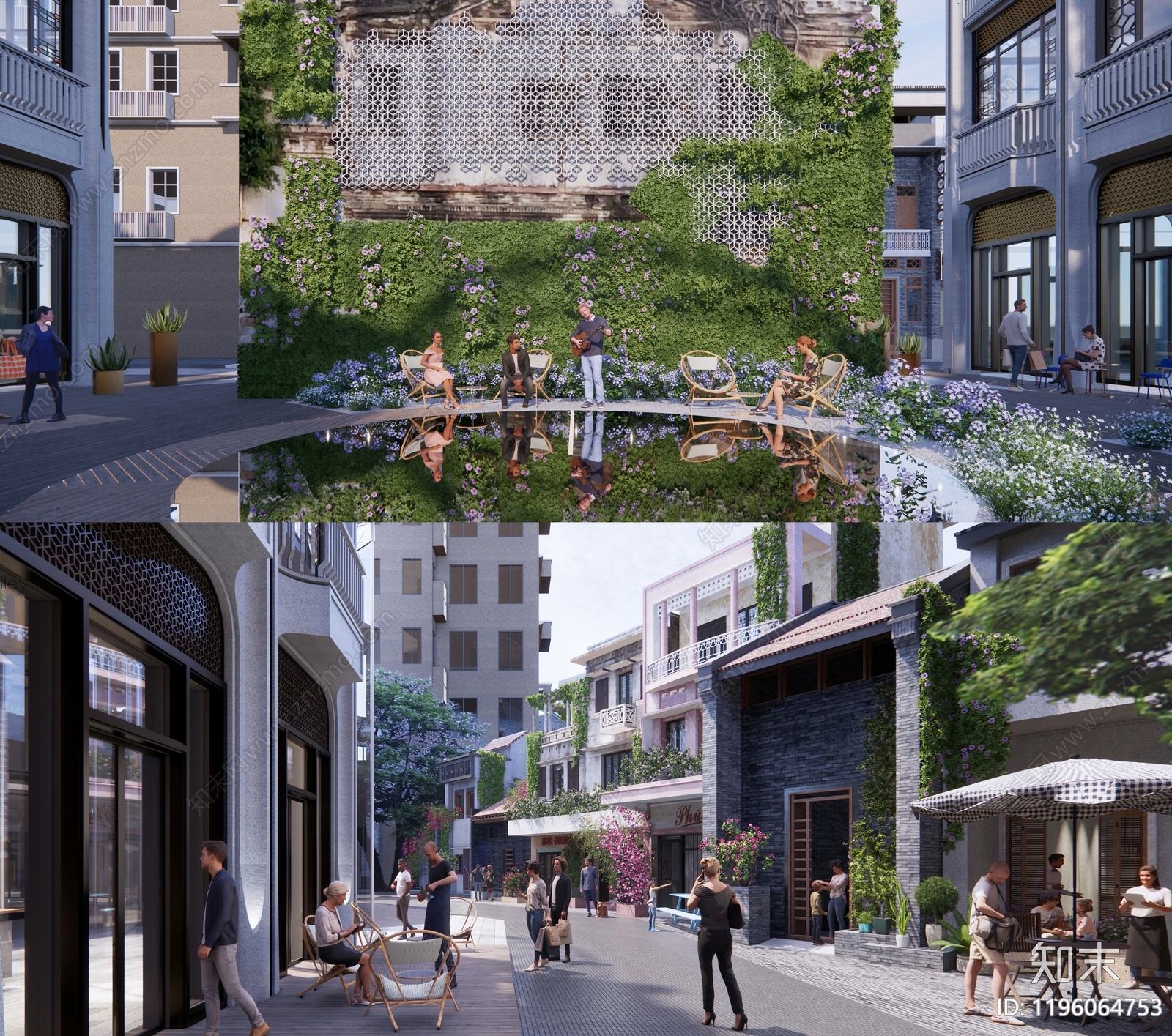 现代复古商业街景观下载【ID:1196064753】