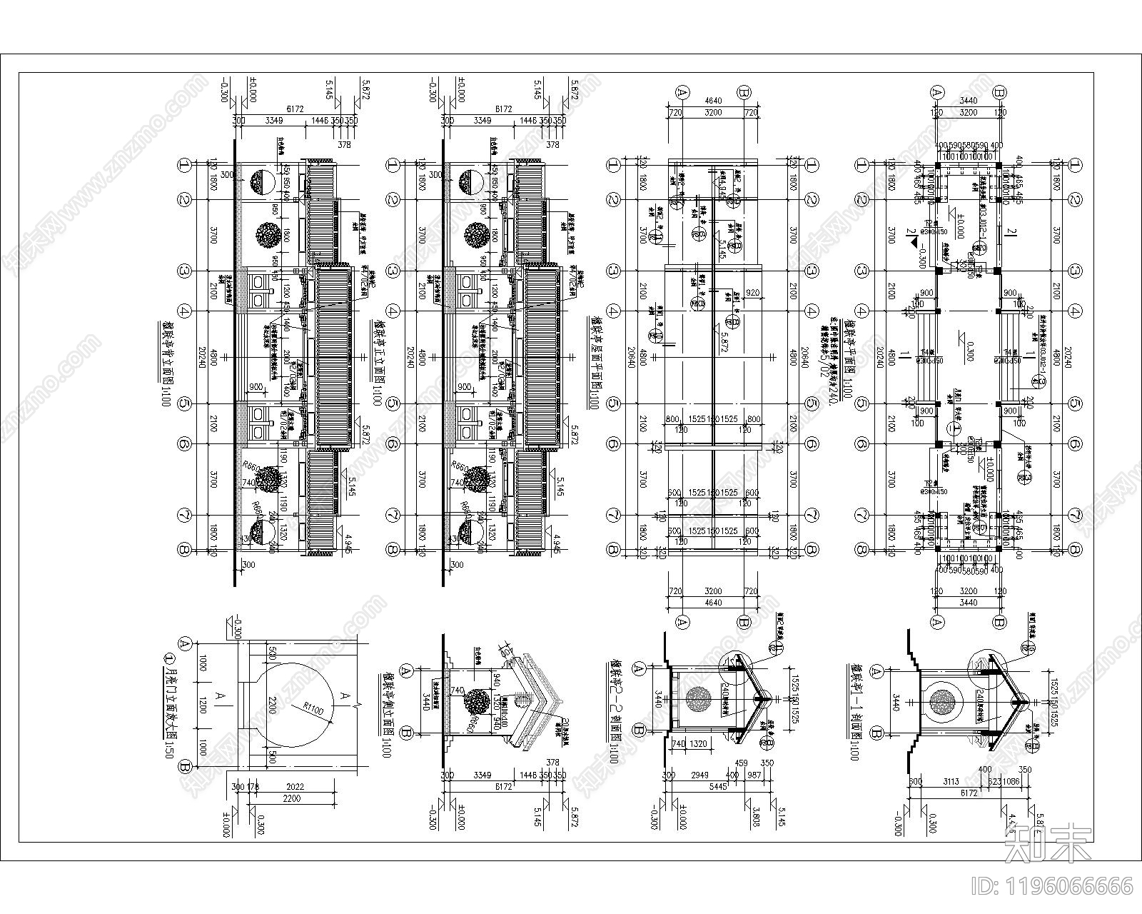 仿古建筑cad施工图下载【ID:1196066666】