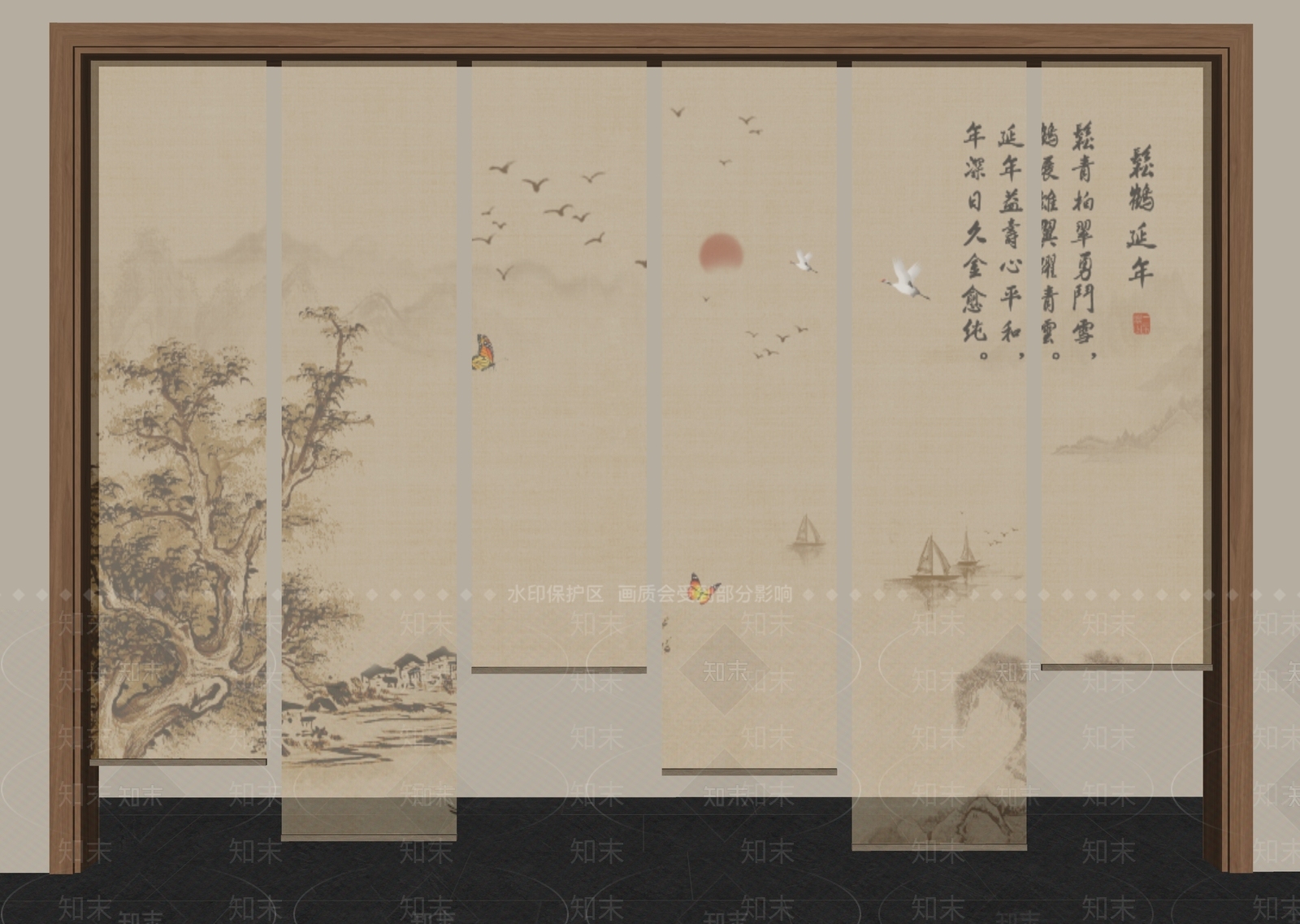 新中式窗帘SU模型下载【ID:1196069479】