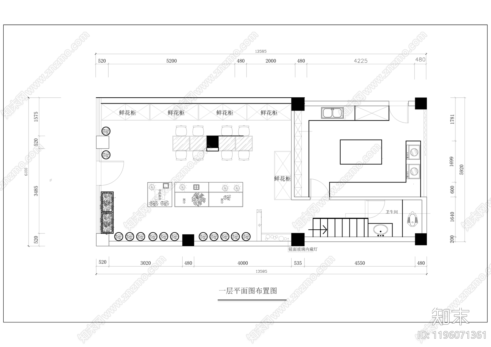 现代花店cad施工图下载【ID:1196071361】