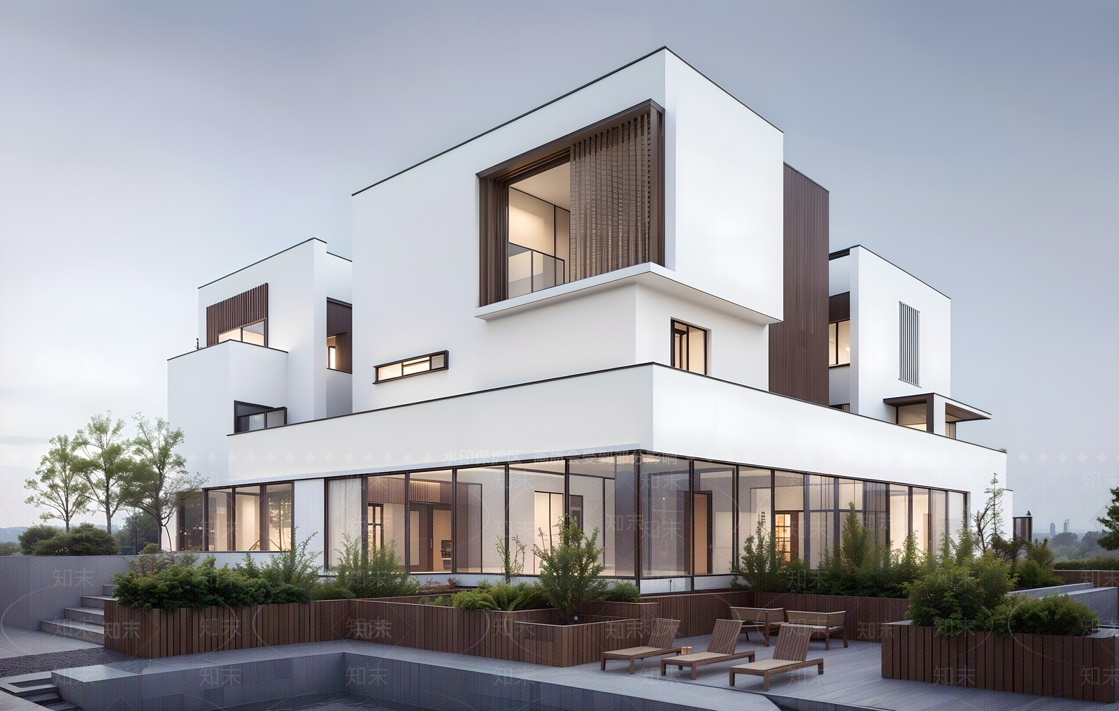 现代独栋别墅SU模型下载【ID:1196072767】