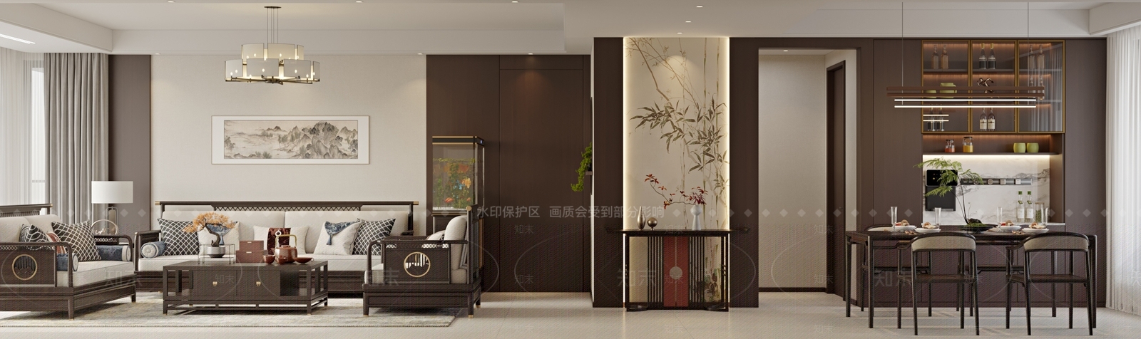 新中式家居餐厅3D模型下载【ID:1215146428】