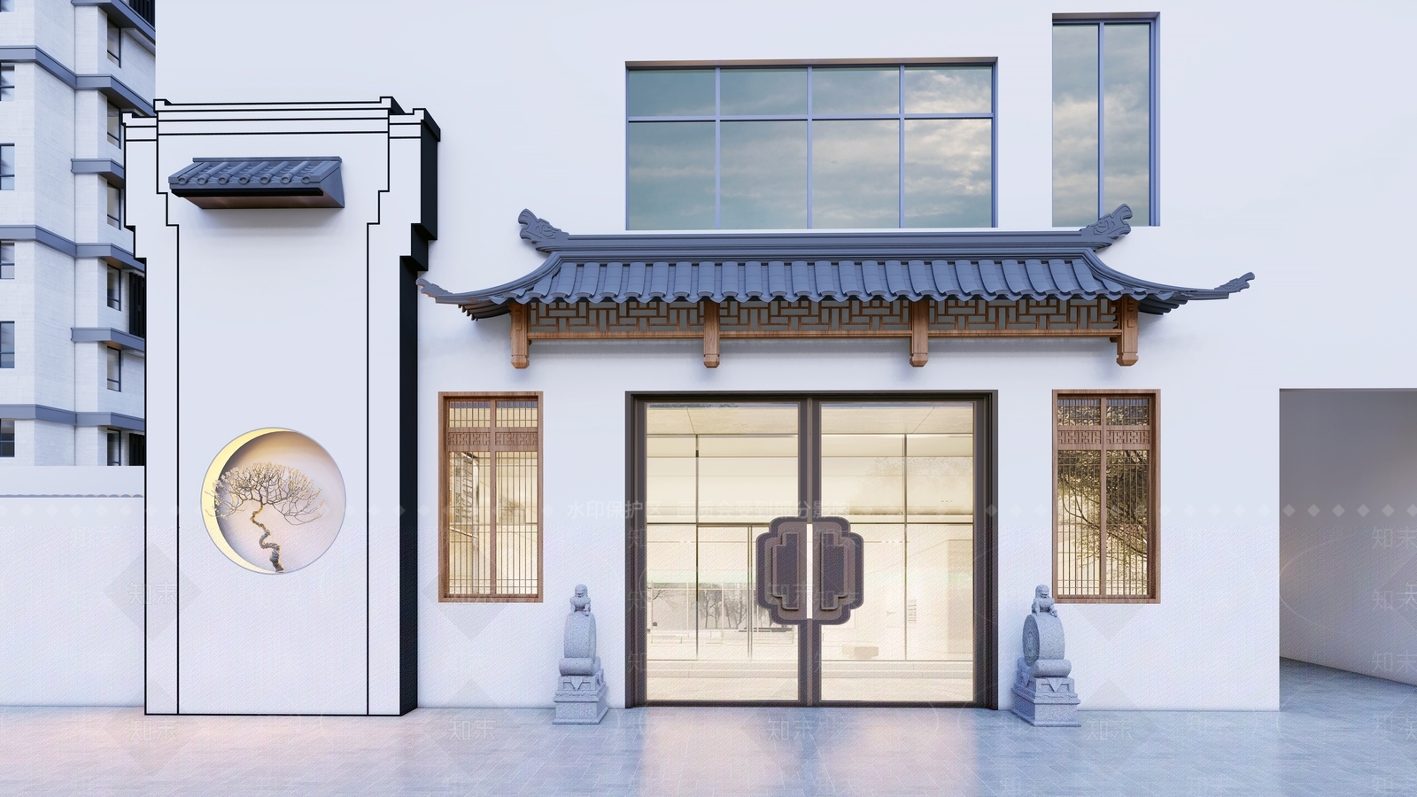 新中式中式餐饮建筑SU模型下载【ID:1196093654】