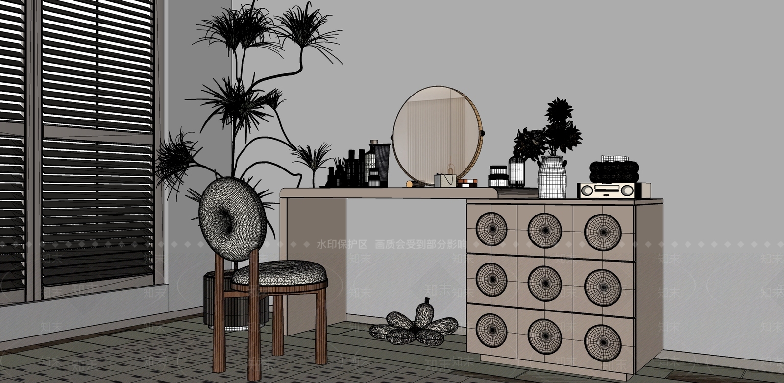 法式奶油梳妆台SU模型下载【ID:1196098231】