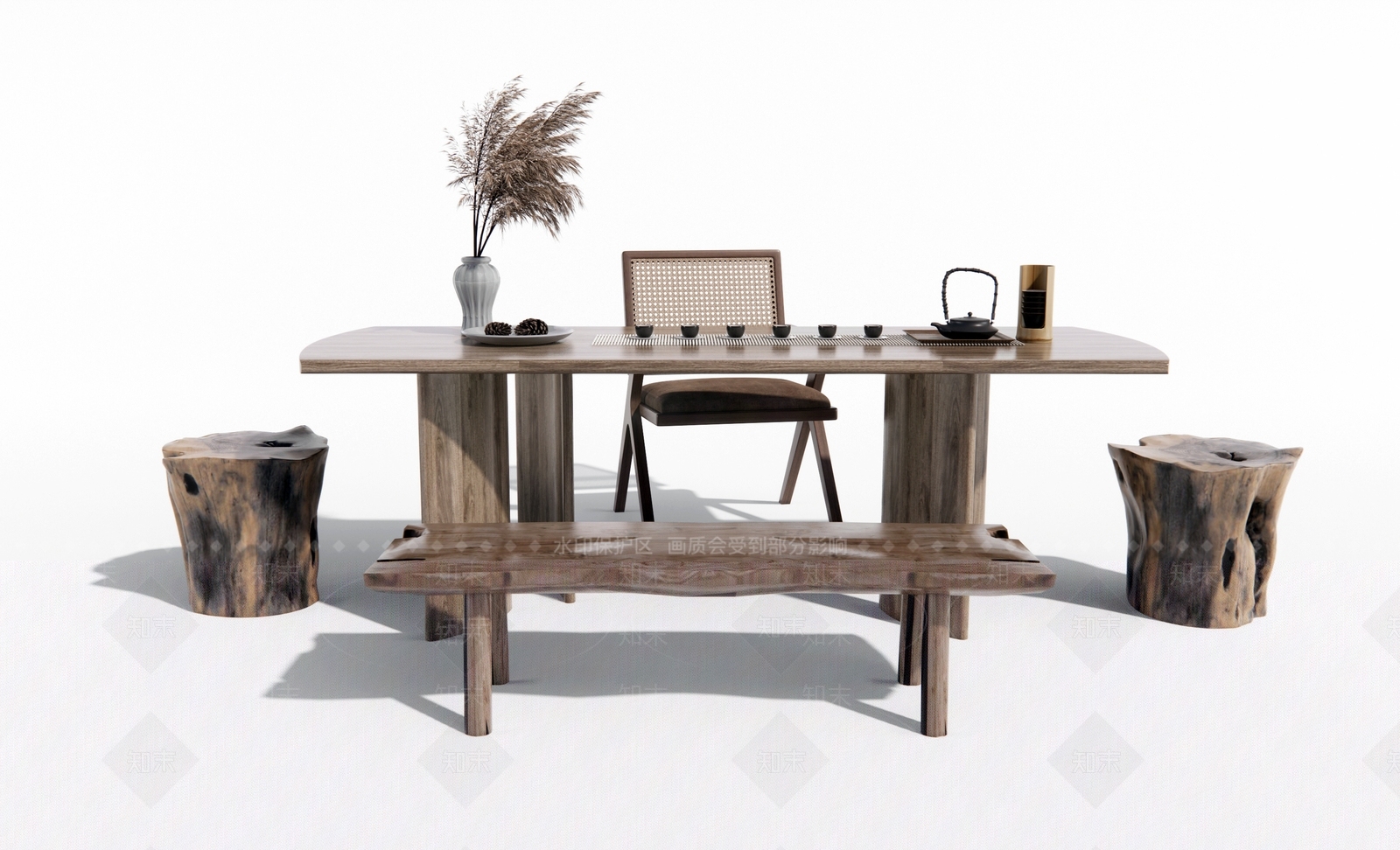 侘寂茶桌椅3D模型下载【ID:1196099771】