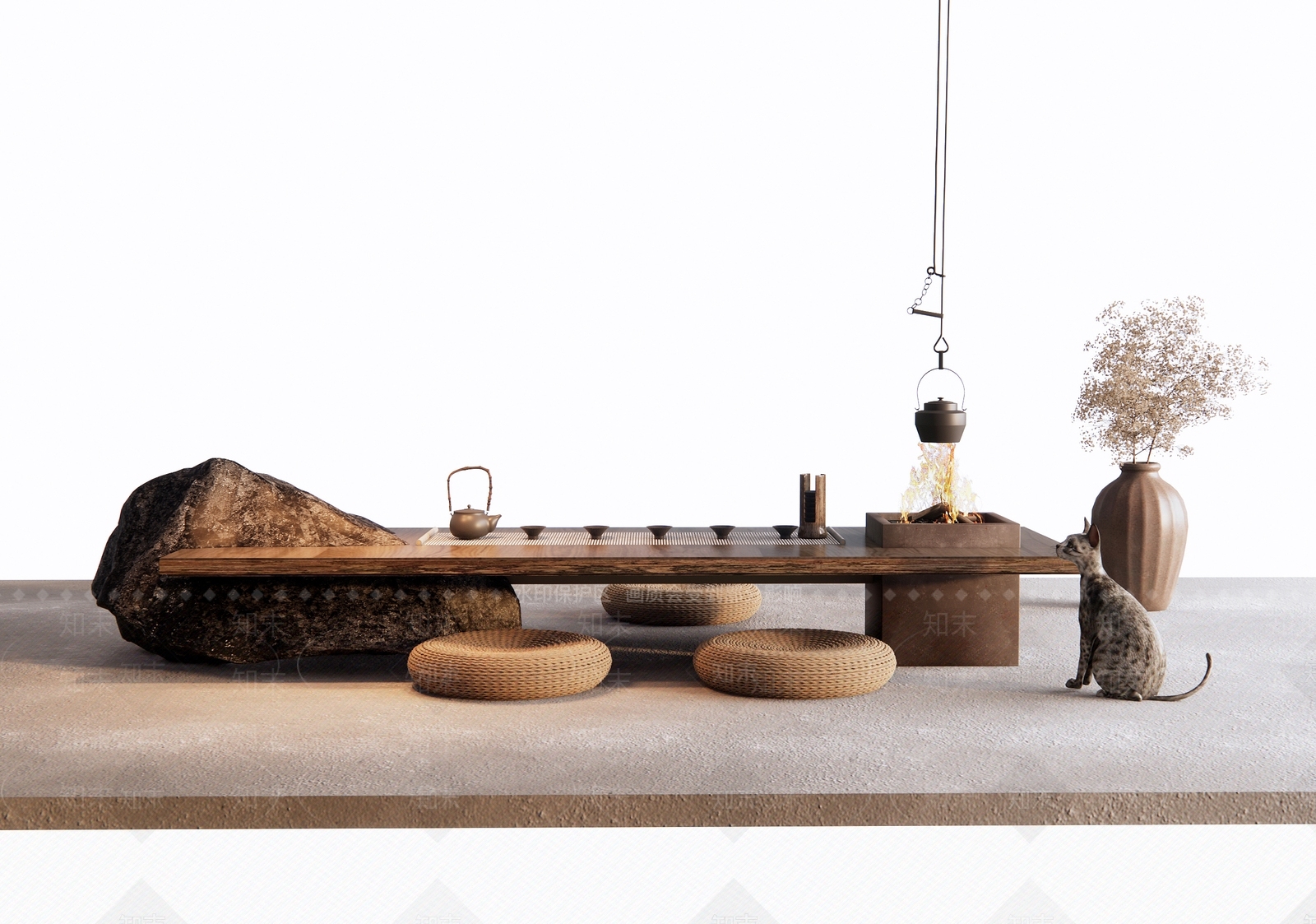 日式茶桌椅3D模型下载【ID:1196100096】