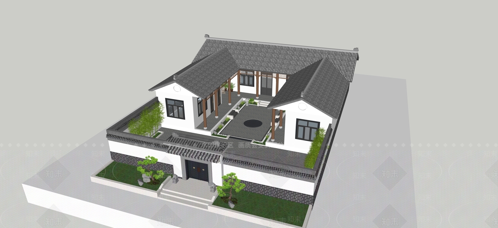 新中式中式四合院SU模型下载【ID:1196101252】