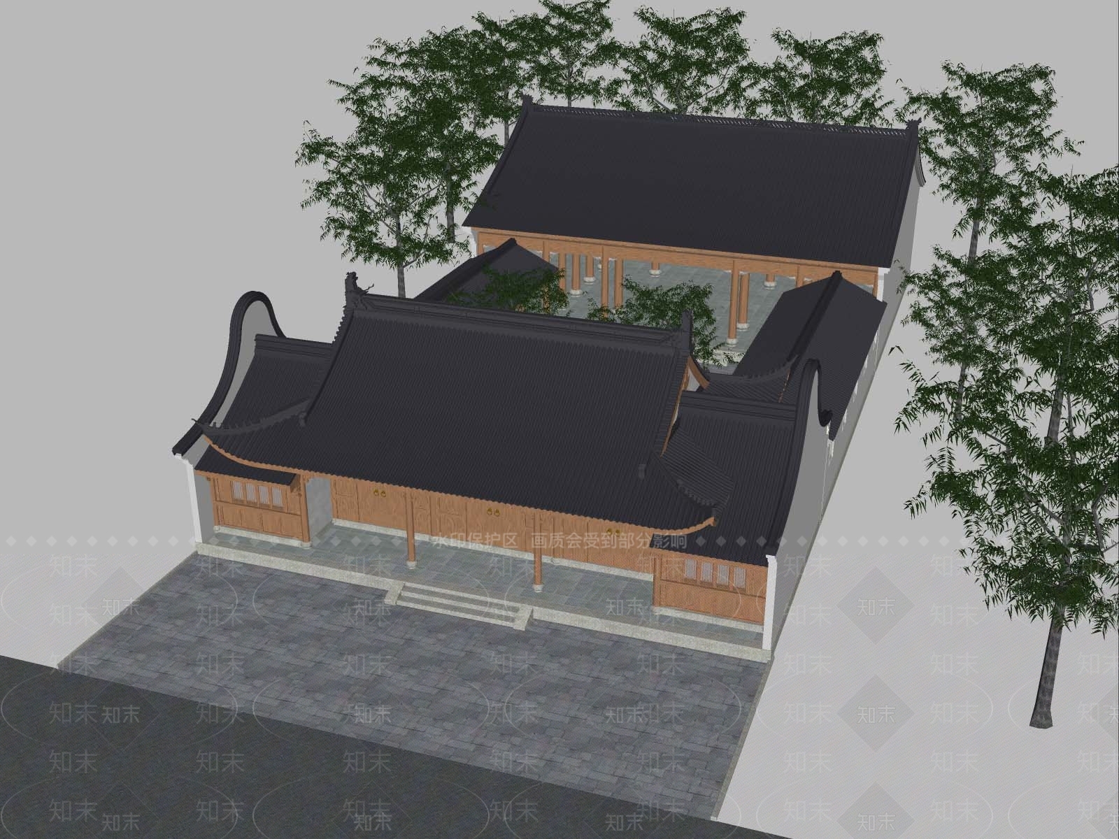 新中式中式古建筑SU模型下载【ID:1196107472】