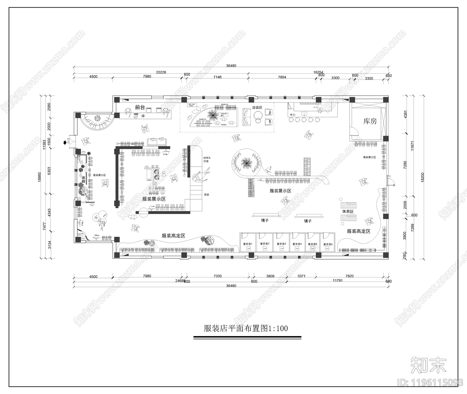 现代服装店施工图下载【ID:1196115093】