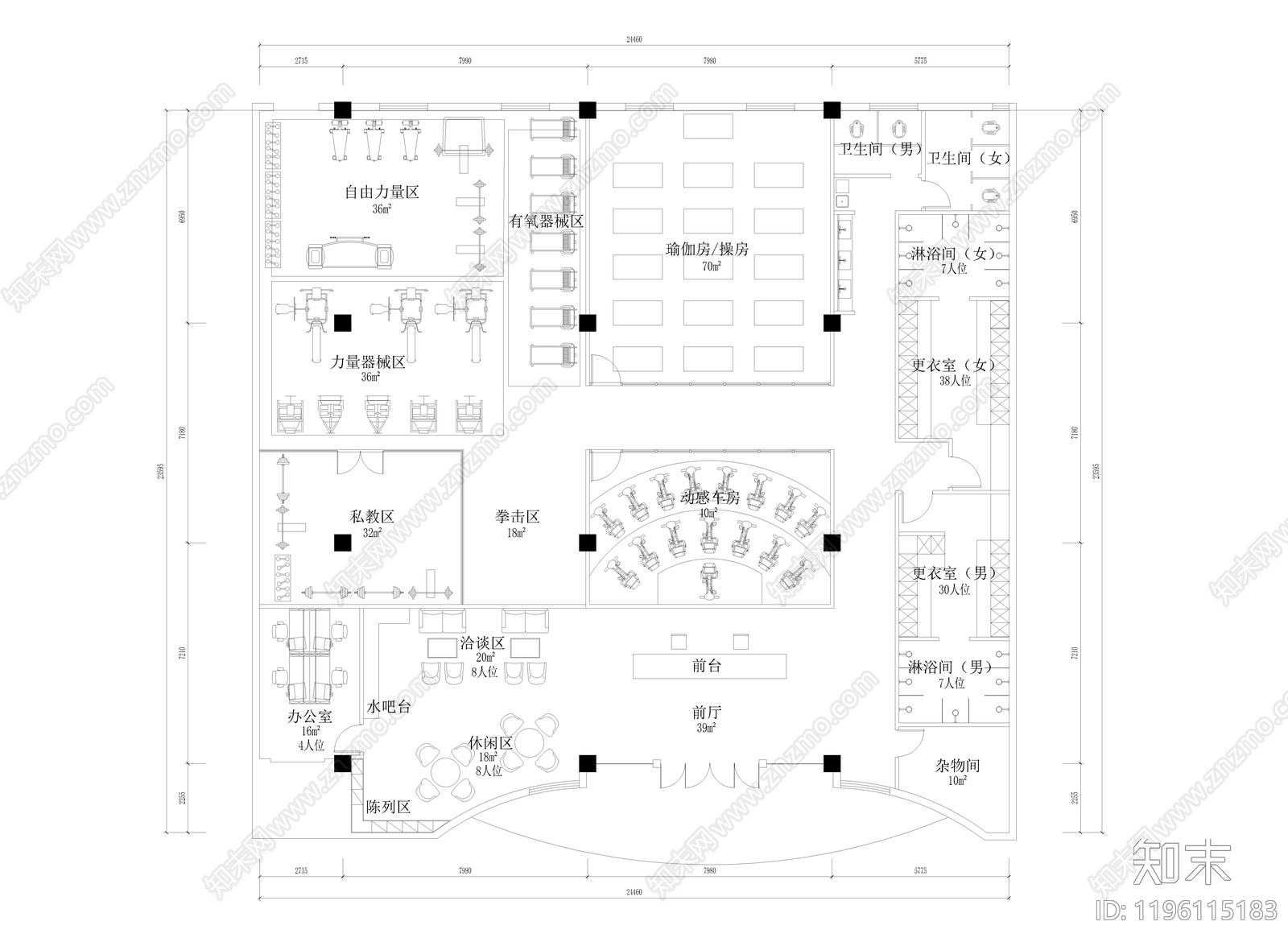 现代健身房施工图下载【ID:1196115183】