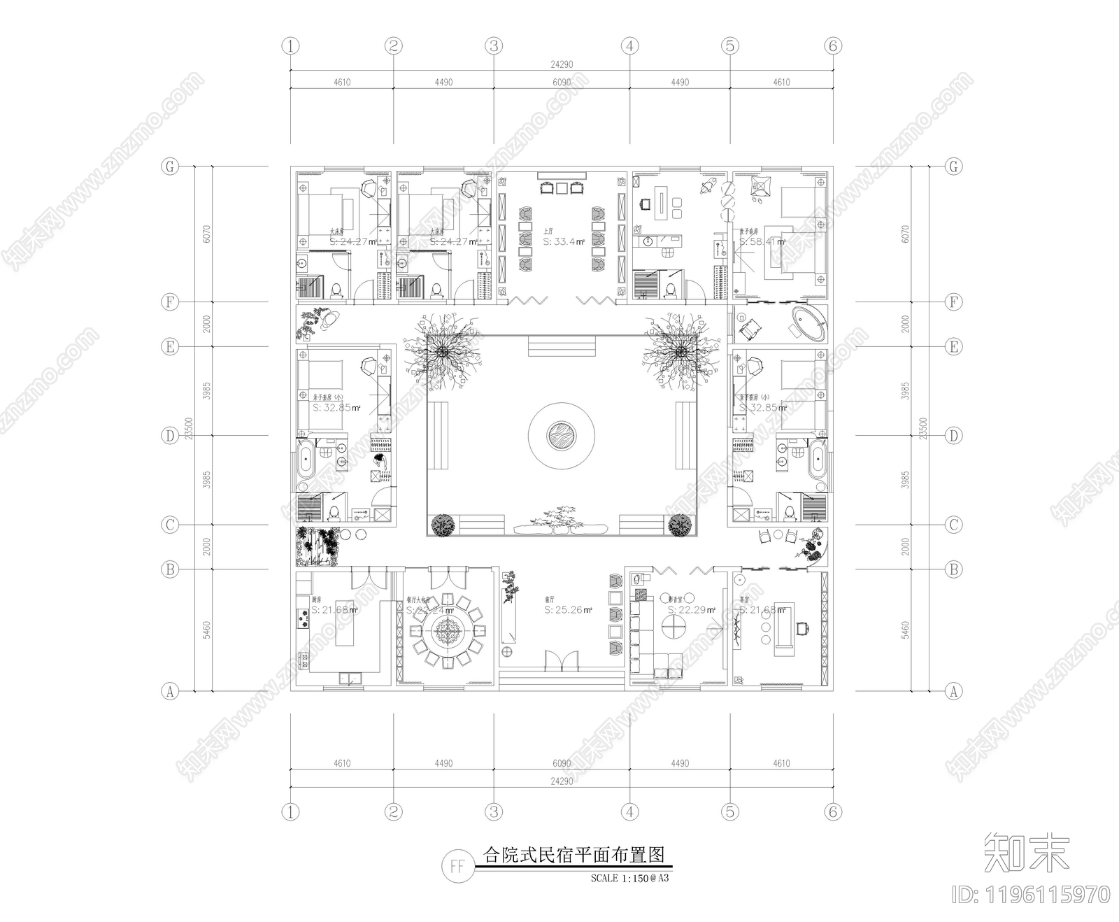 现代四合院施工图下载【ID:1196115970】