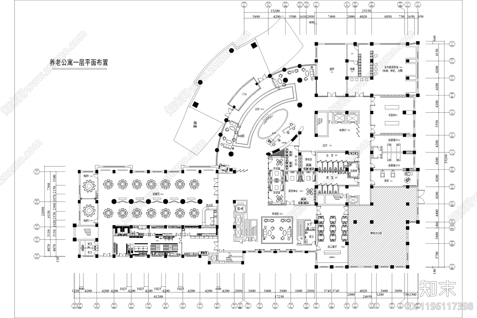 现代养老院cad施工图下载【ID:1196117398】