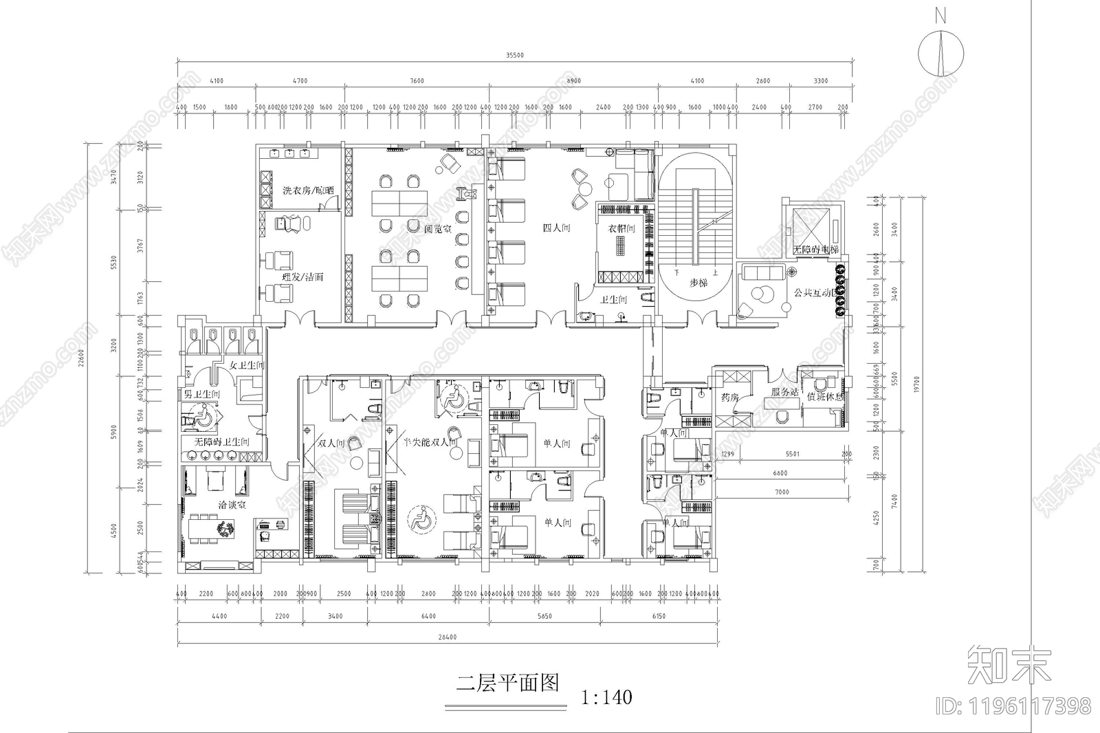 现代养老院cad施工图下载【ID:1196117398】