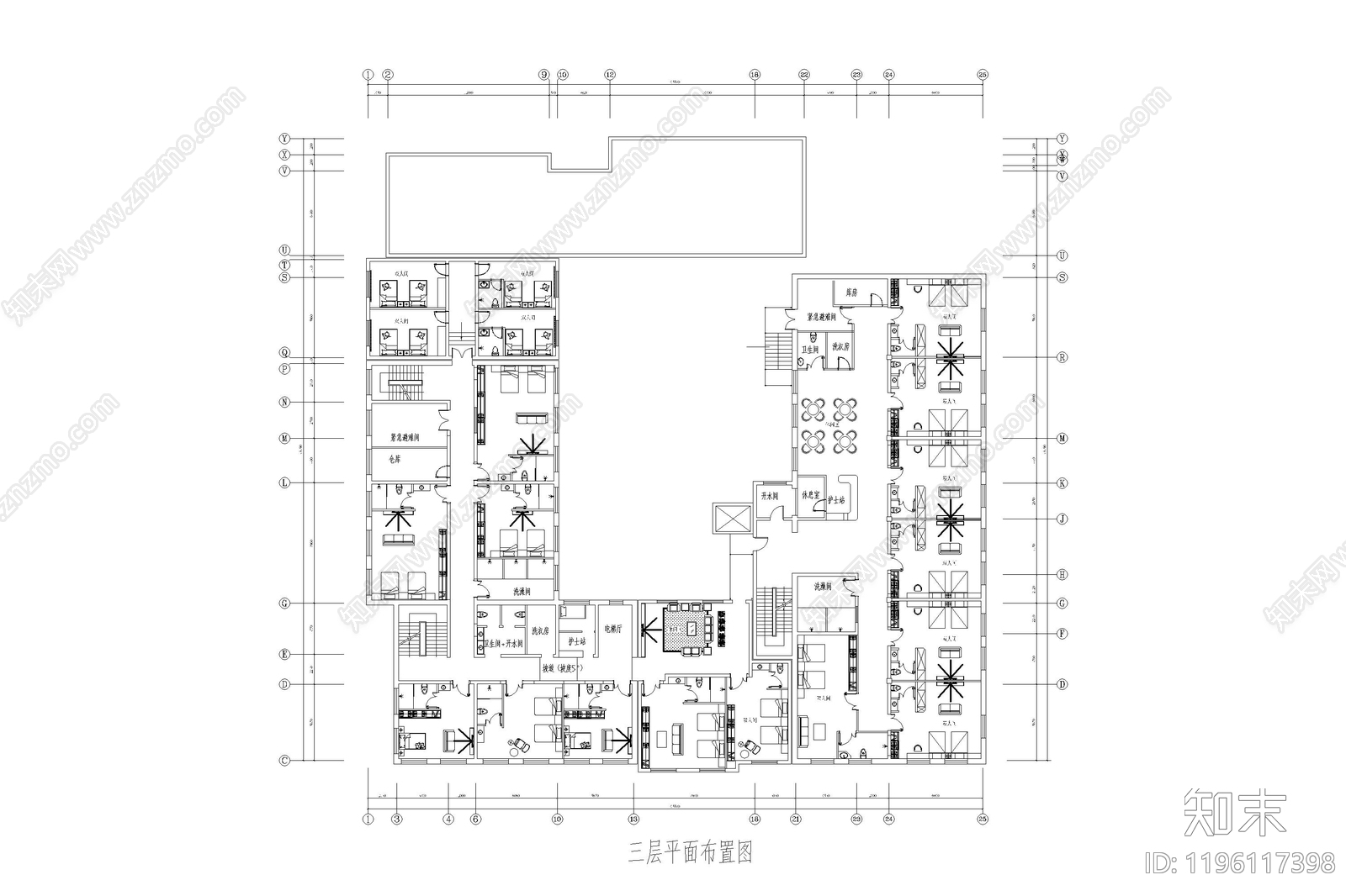 现代养老院cad施工图下载【ID:1196117398】