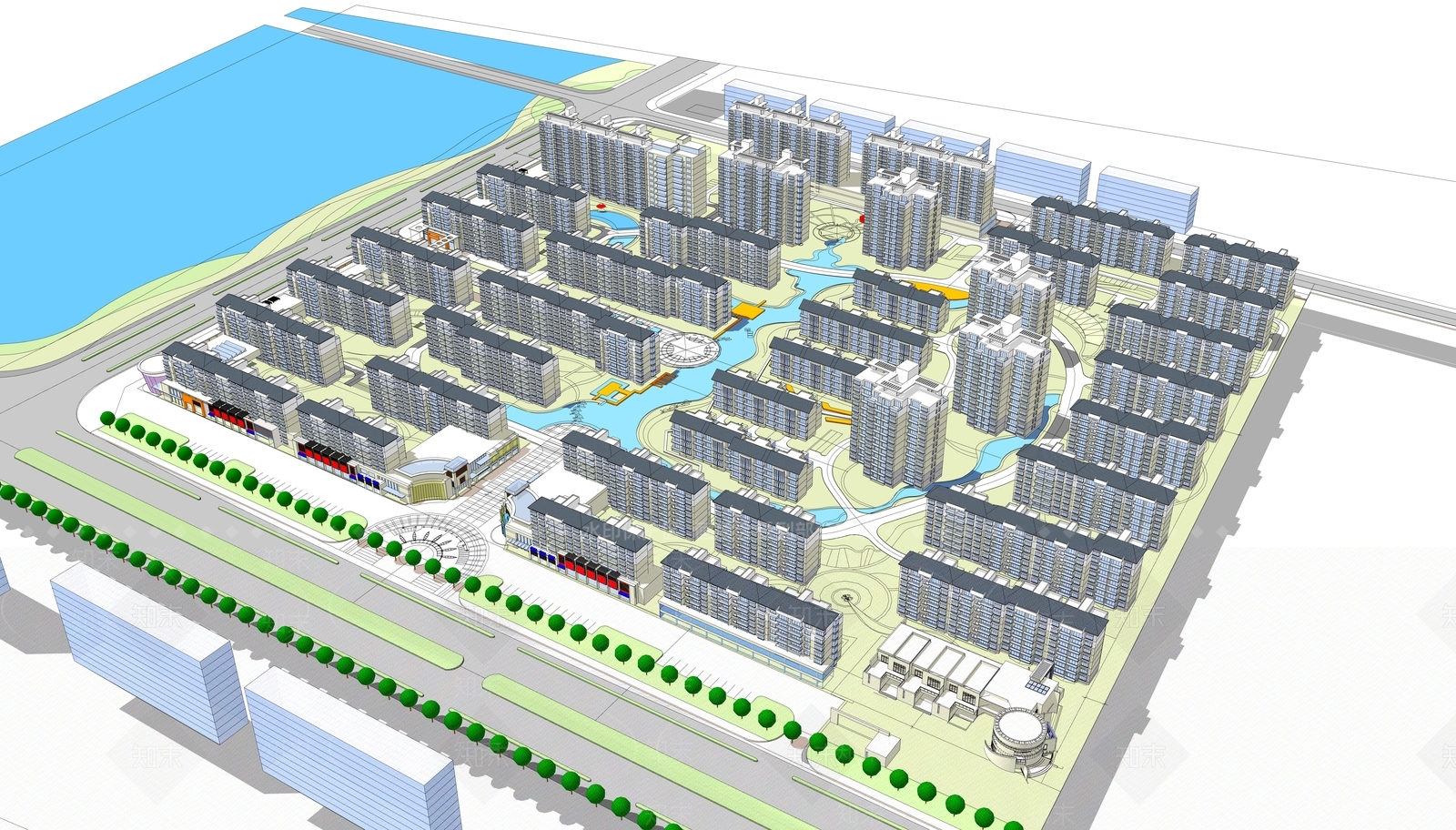 现代小区建筑SU模型下载【ID:1196120777】