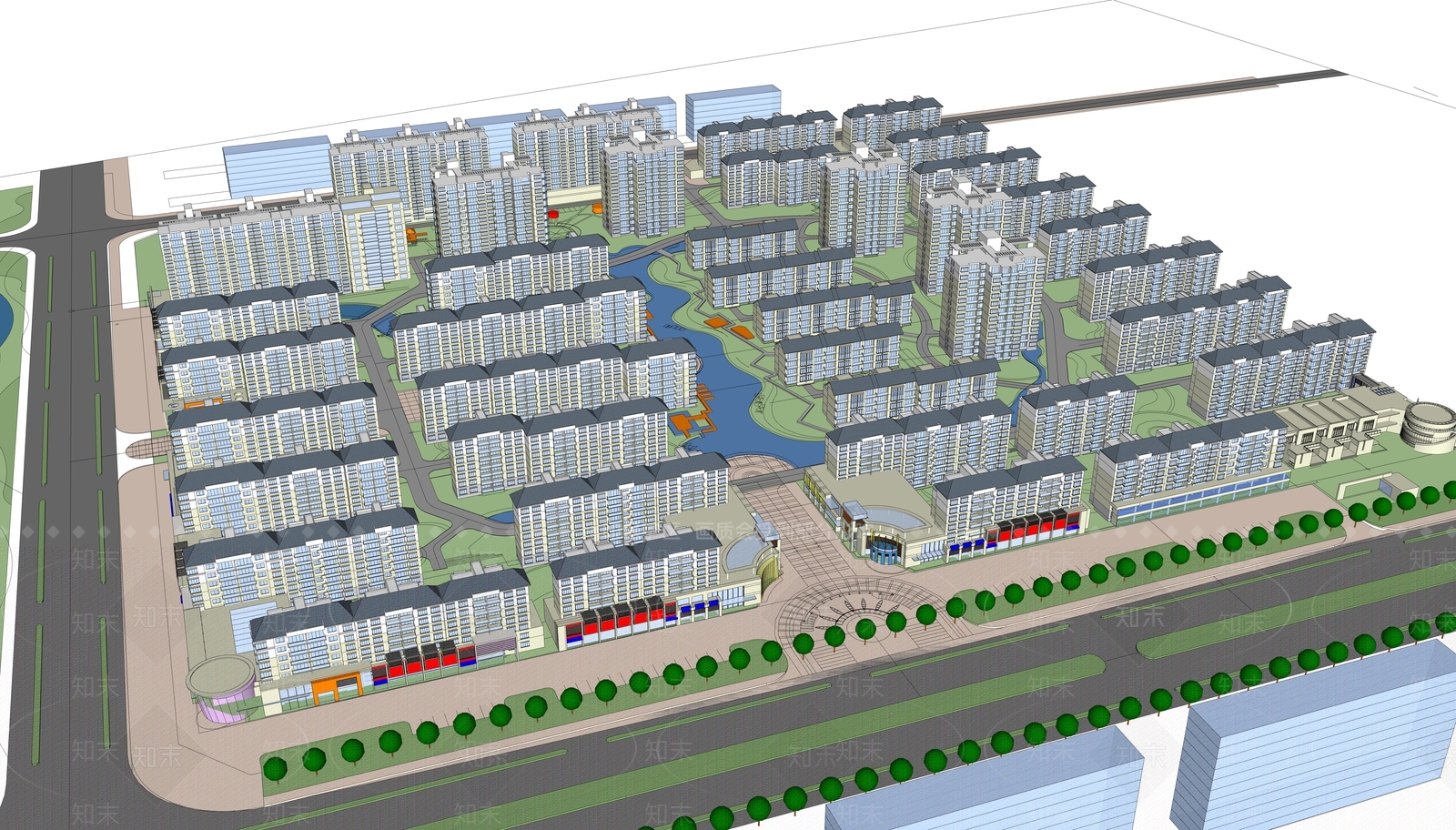 现代小区建筑SU模型下载【ID:1196120777】