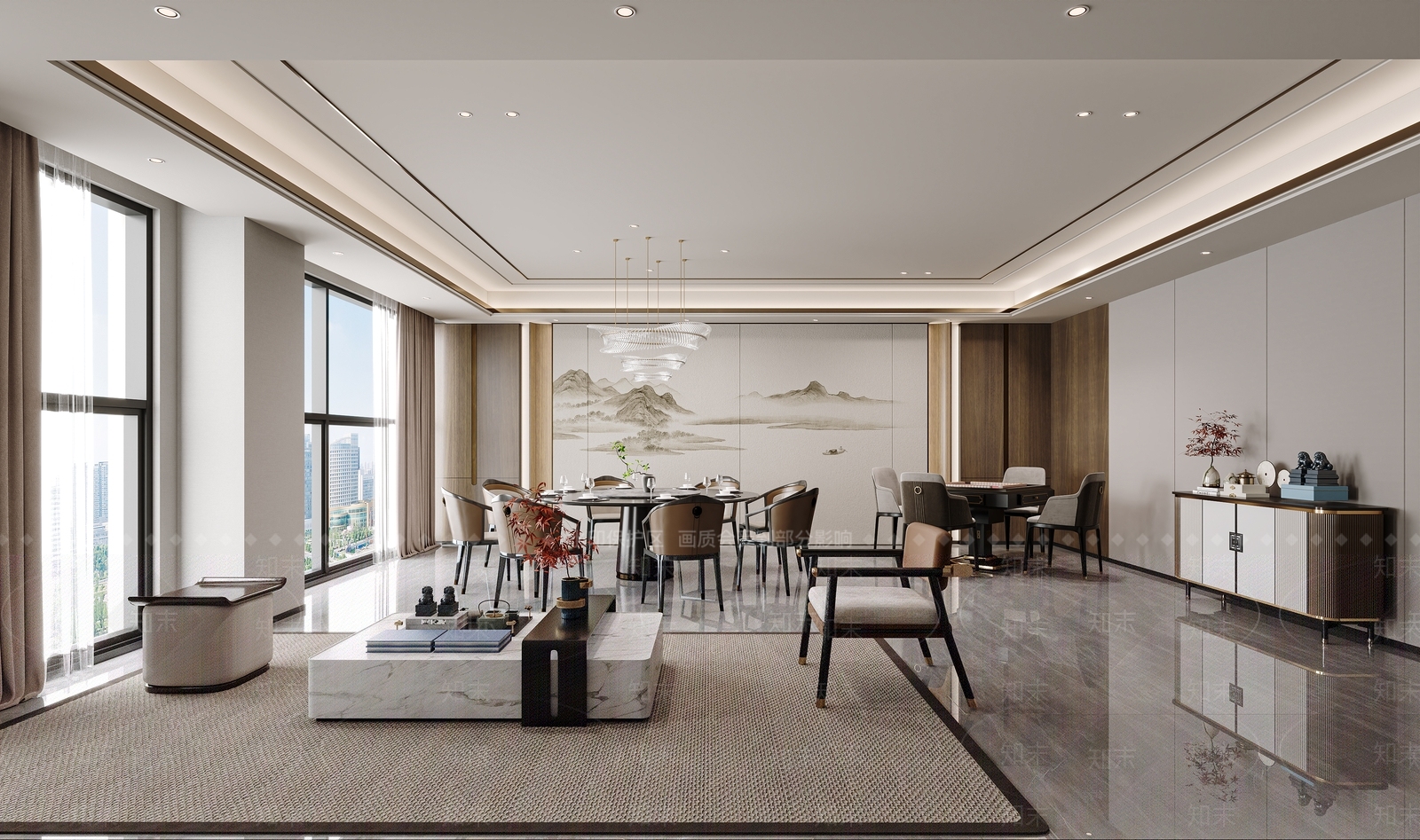 新中式酒店餐厅3D模型下载【ID:1215146766】