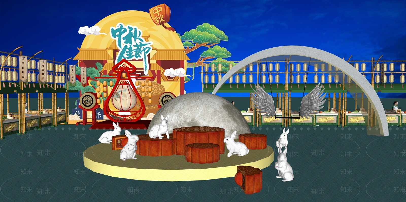 现代新中式商业景观SU模型下载【ID:1196124469】