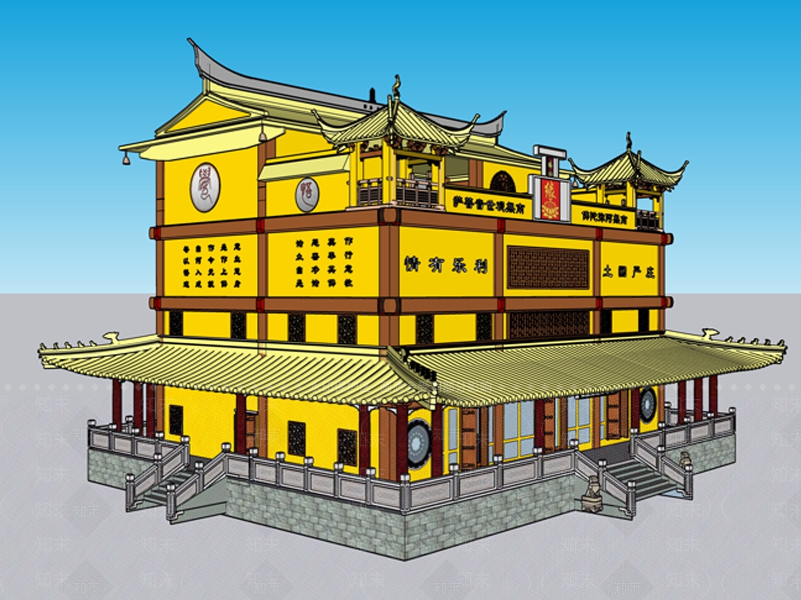中式禅意寺庙建筑SU模型下载【ID:1196134090】