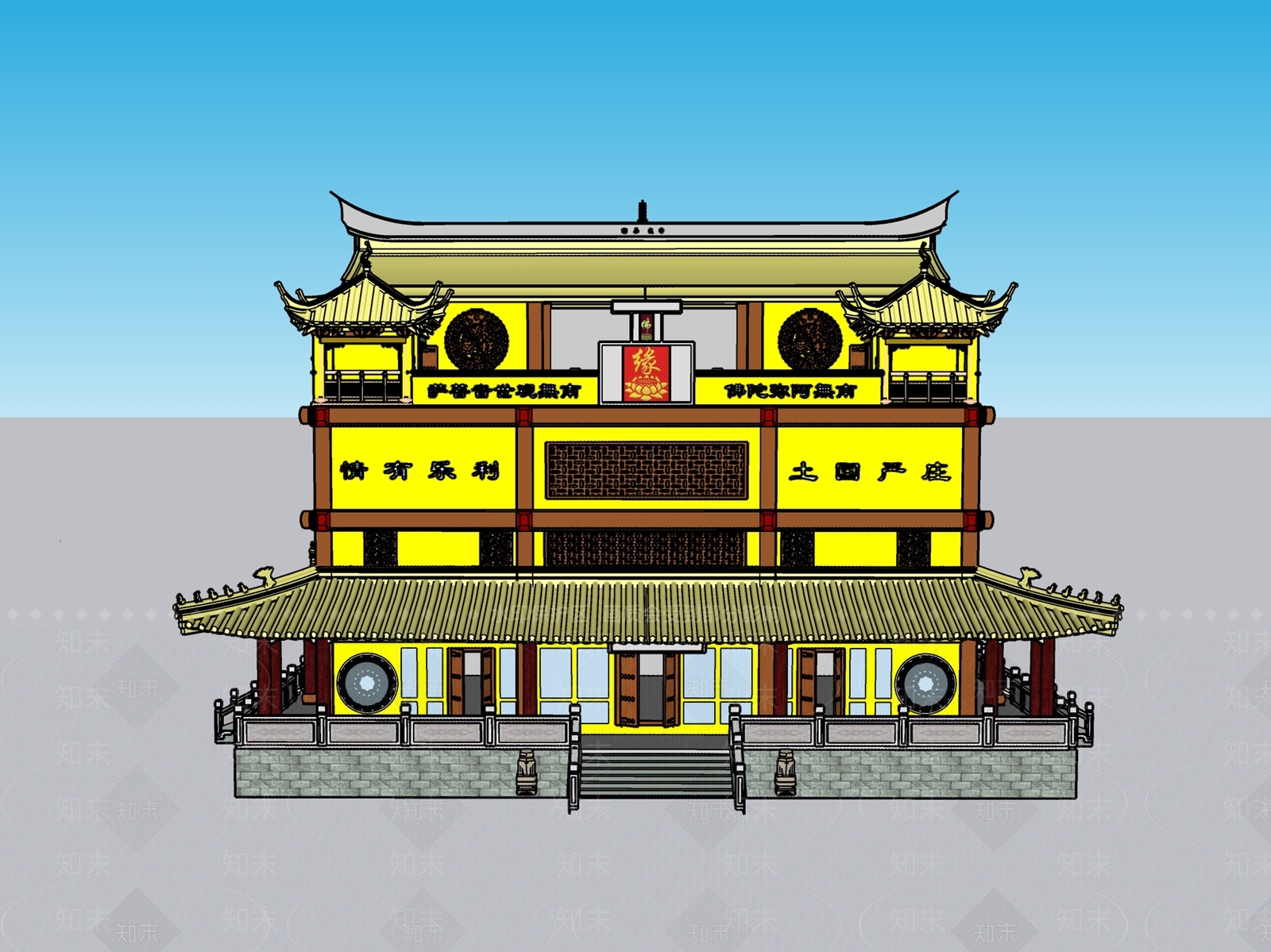 中式禅意寺庙建筑SU模型下载【ID:1196134090】