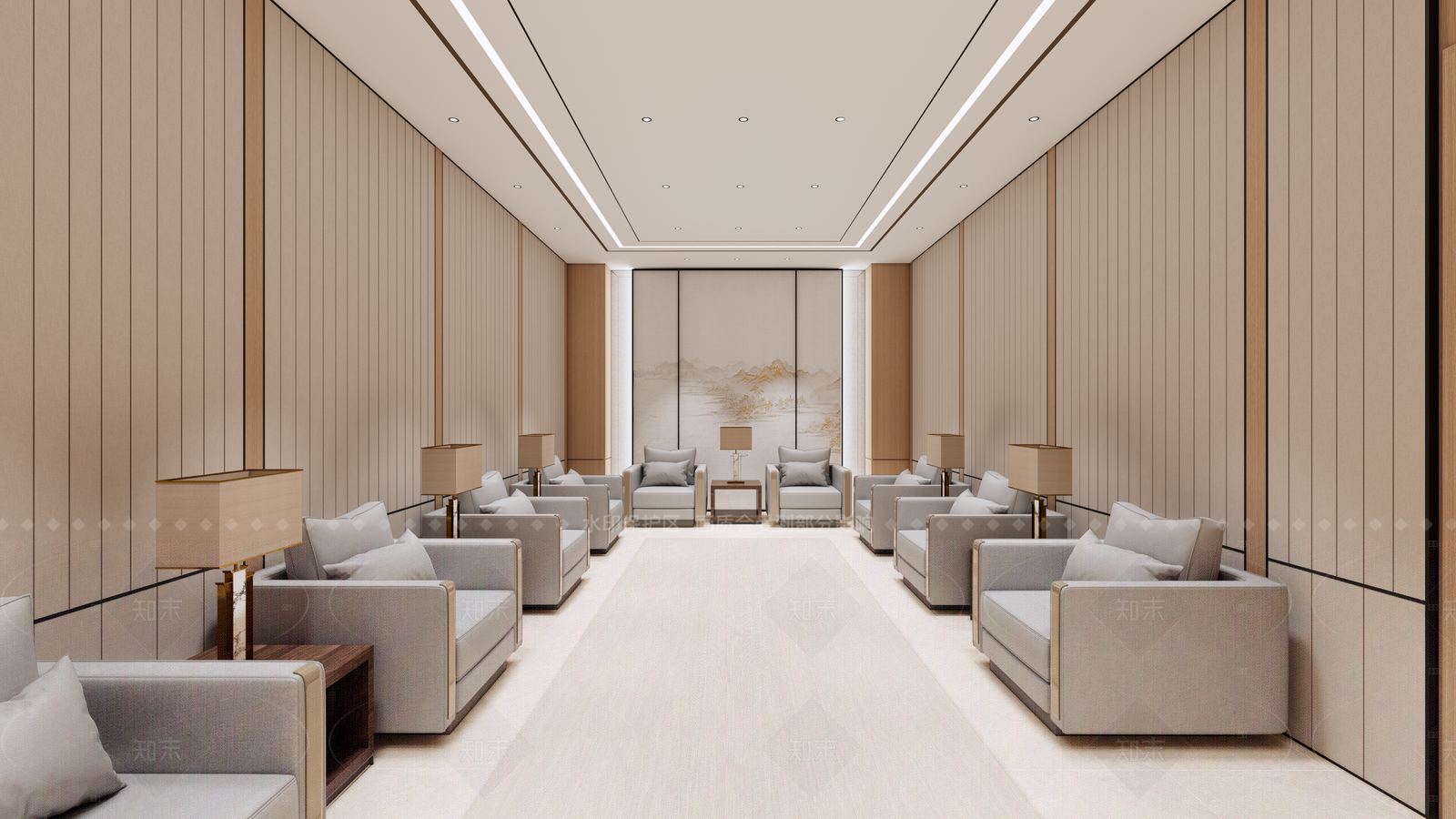 现代新中式会议室SU模型下载【ID:1196134005】