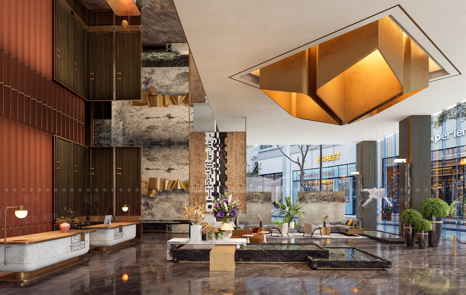 现代轻奢酒店大堂SU模型下载【ID:1196137668】
