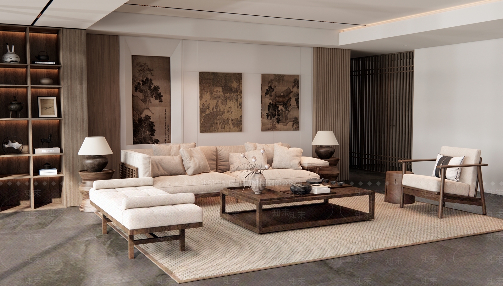 新中式沙发组合3D模型下载【ID:1196136143】