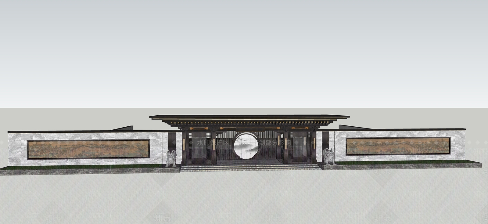 新中式现代入口大门SU模型下载【ID:1196138698】