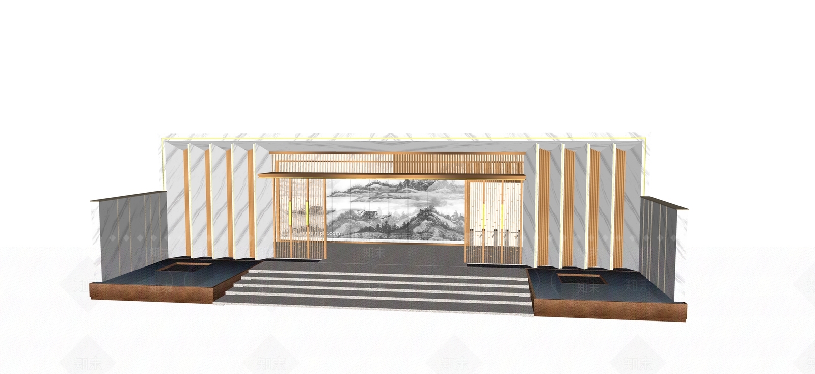 现代新中式入口大门SU模型下载【ID:1196139085】