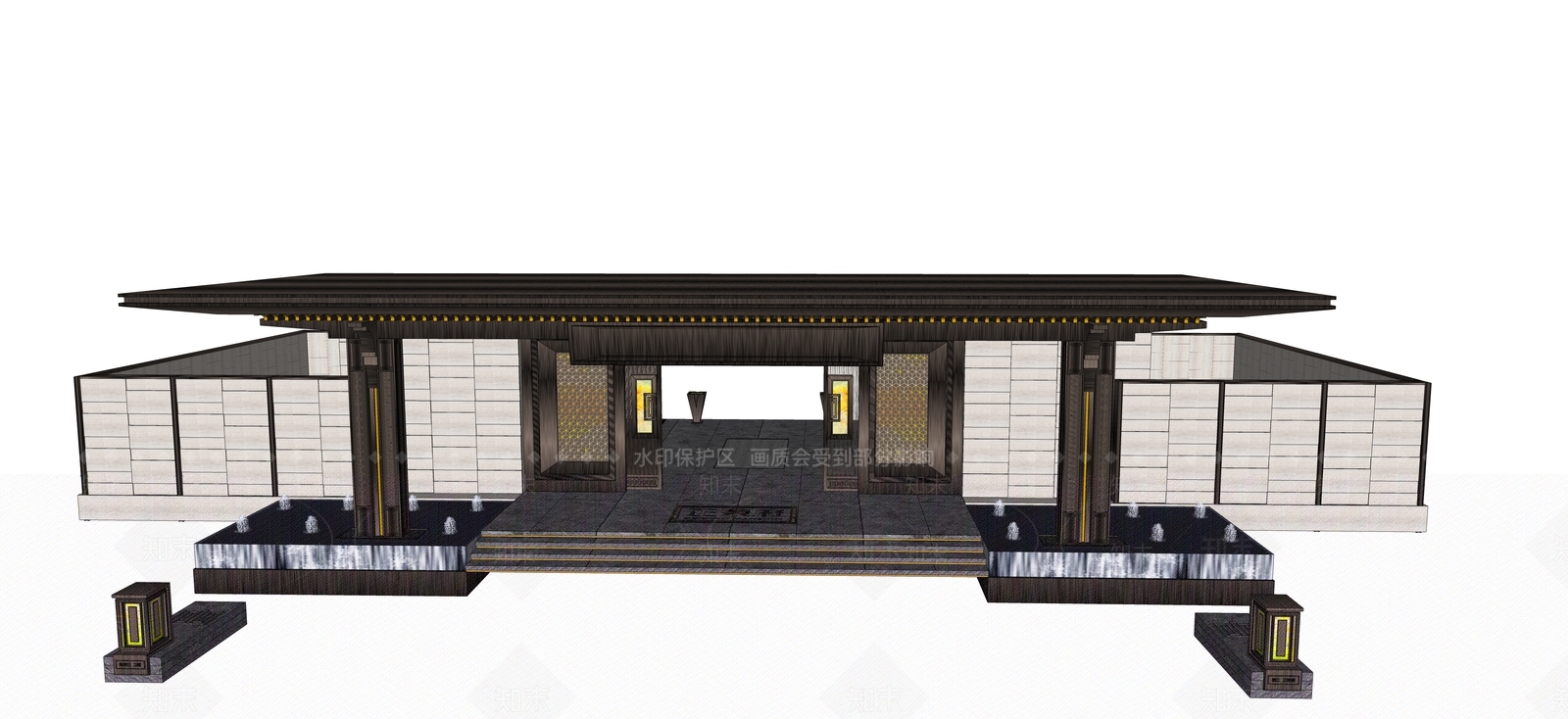 新中式现代入口大门SU模型下载【ID:1196139764】