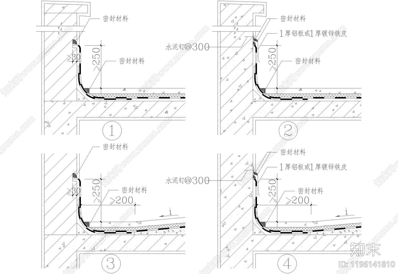 女儿墙节点cad施工图下载【ID:1196141810】