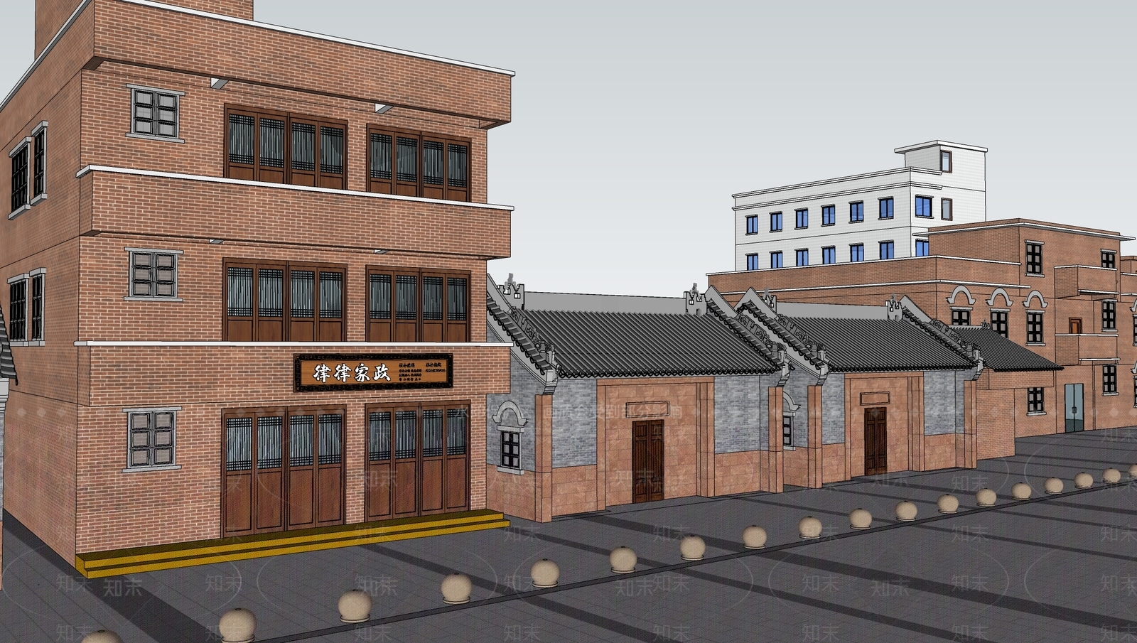 中式现代古建筑SU模型下载【ID:1196142544】