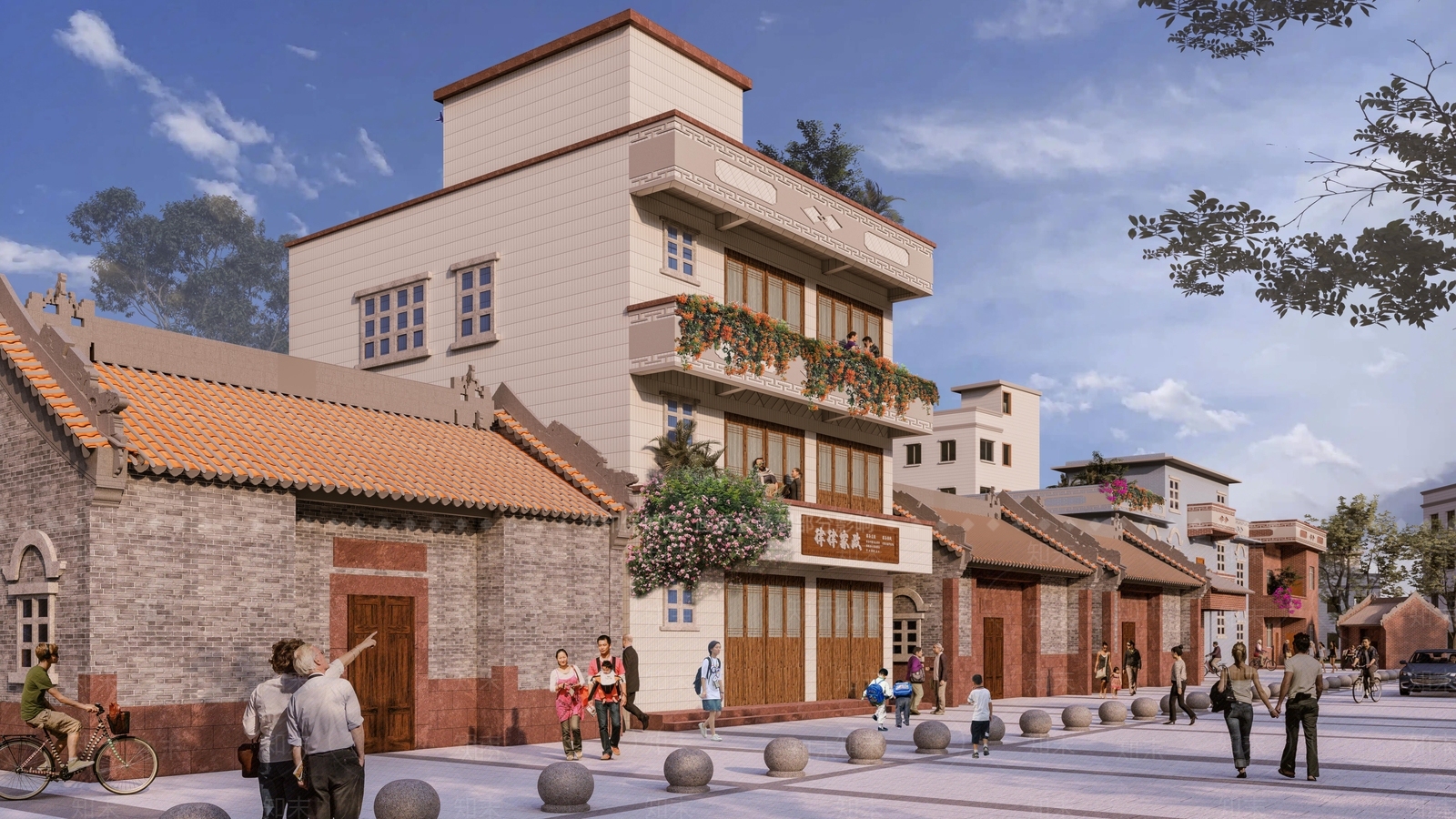 中式现代古建筑SU模型下载【ID:1196142544】