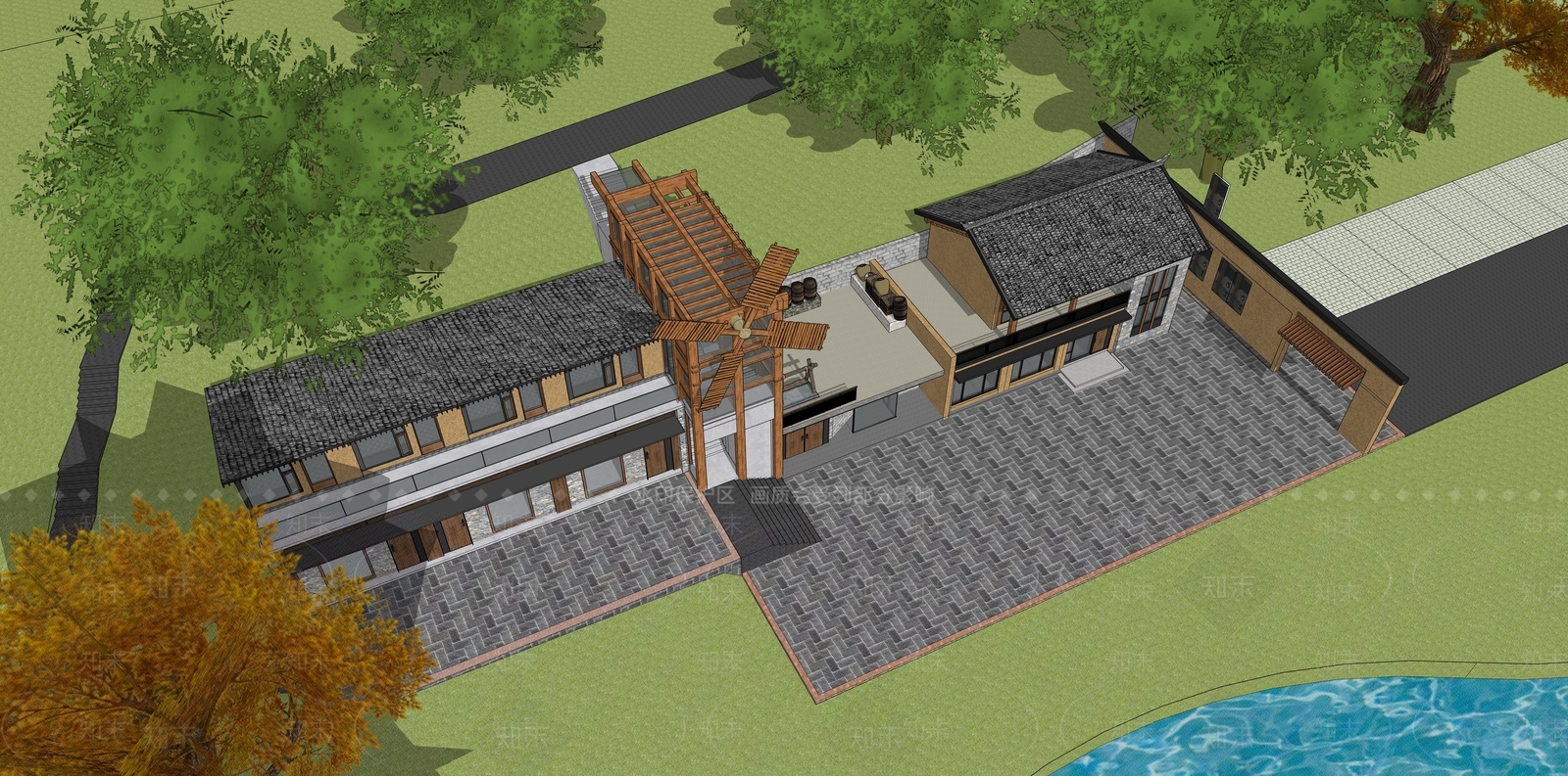 新中式中式风格建筑SU模型下载【ID:1196144423】