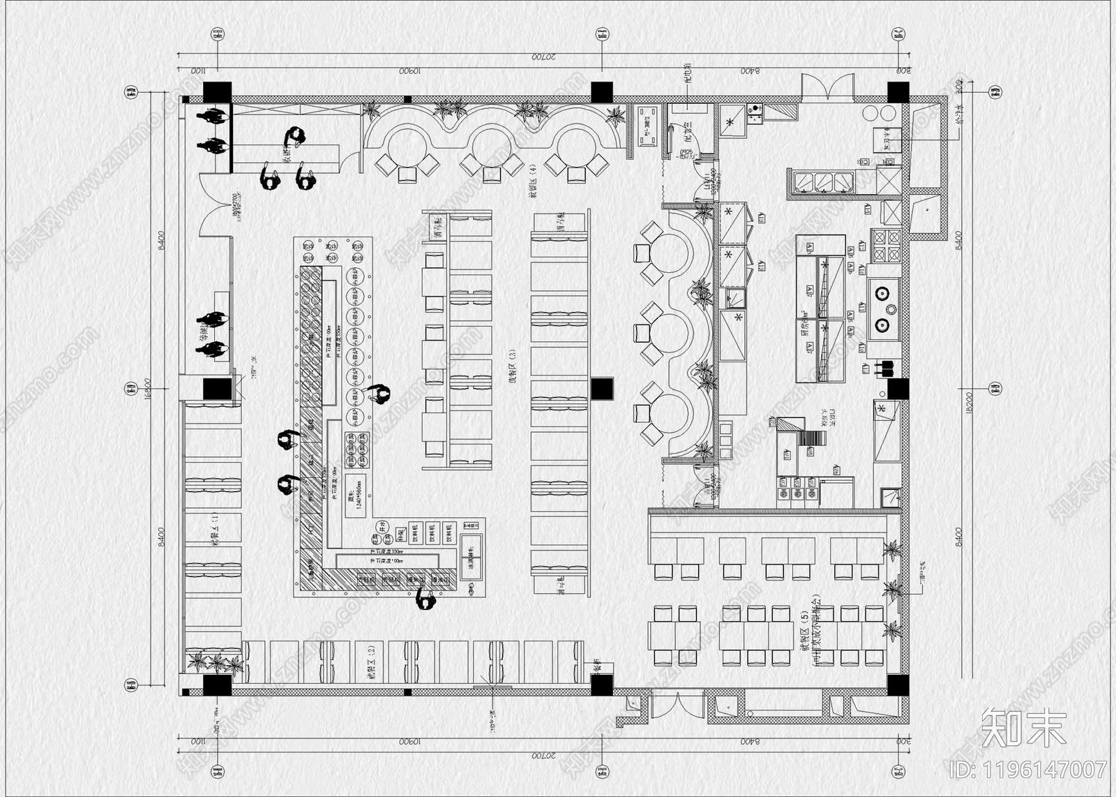 现代自助餐厅cad施工图下载【ID:1196147007】