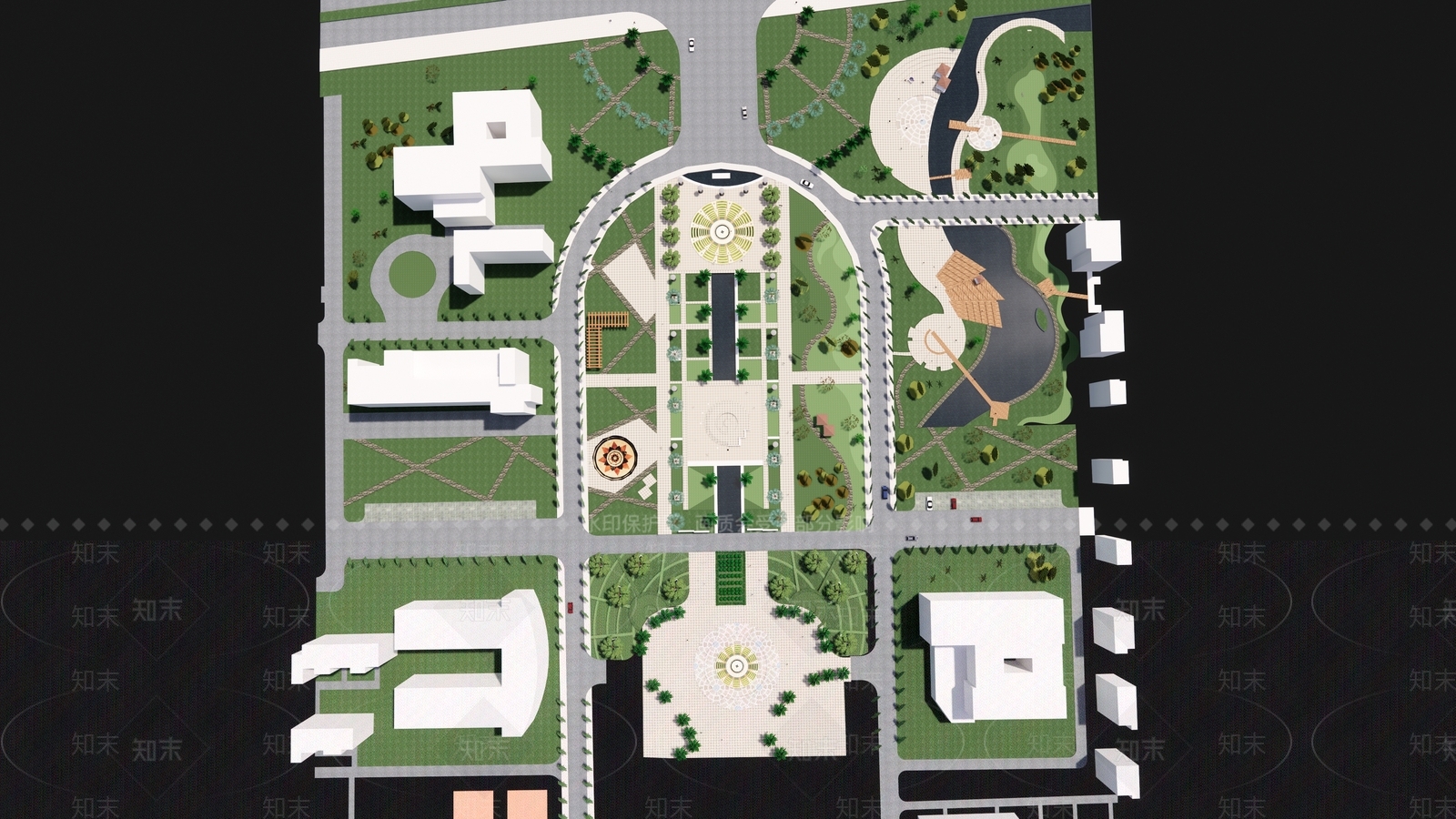 现代新中式校园景观SU模型下载【ID:1196165116】