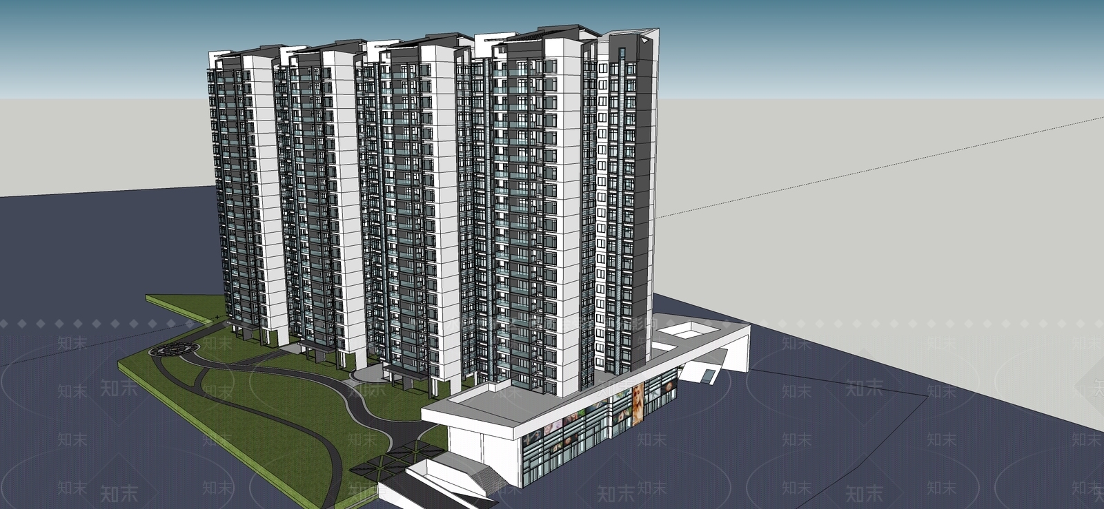 中式高层住宅SU模型下载【ID:1196164640】