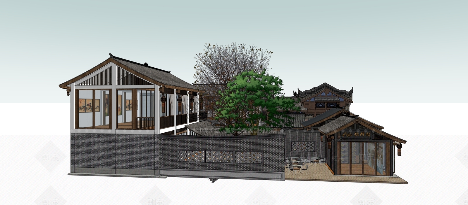 新中式中式古建筑SU模型下载【ID:1196181913】