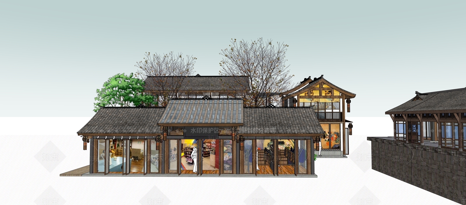 新中式中式古建筑SU模型下载【ID:1196181913】