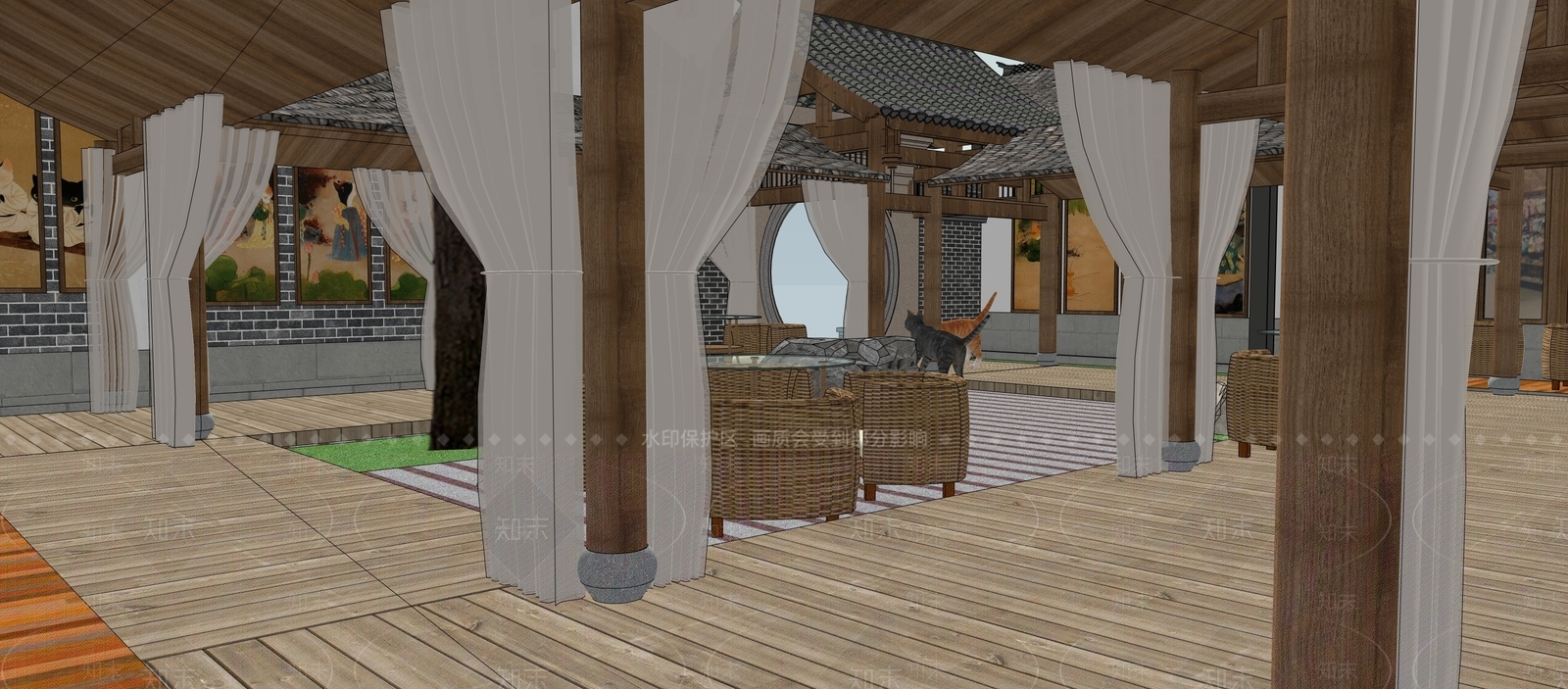 新中式中式古建筑SU模型下载【ID:1196181913】