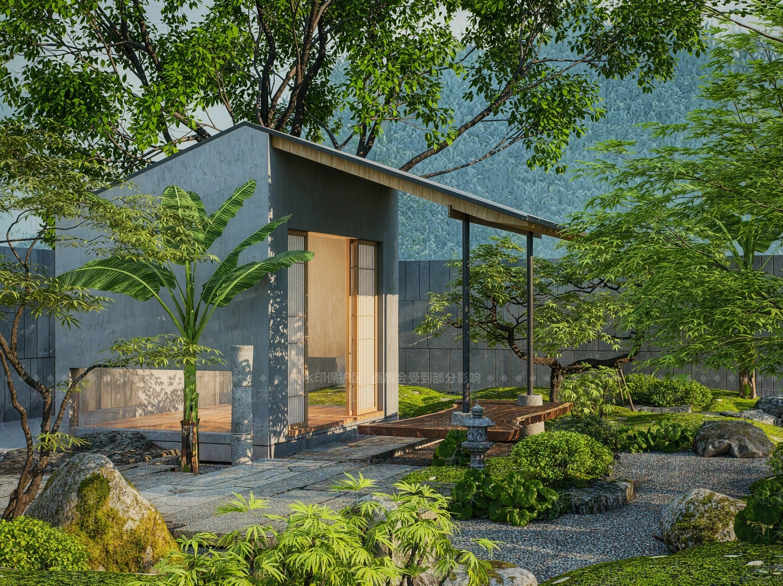 新中式禅意庭院小品SU模型下载【ID:1196181621】