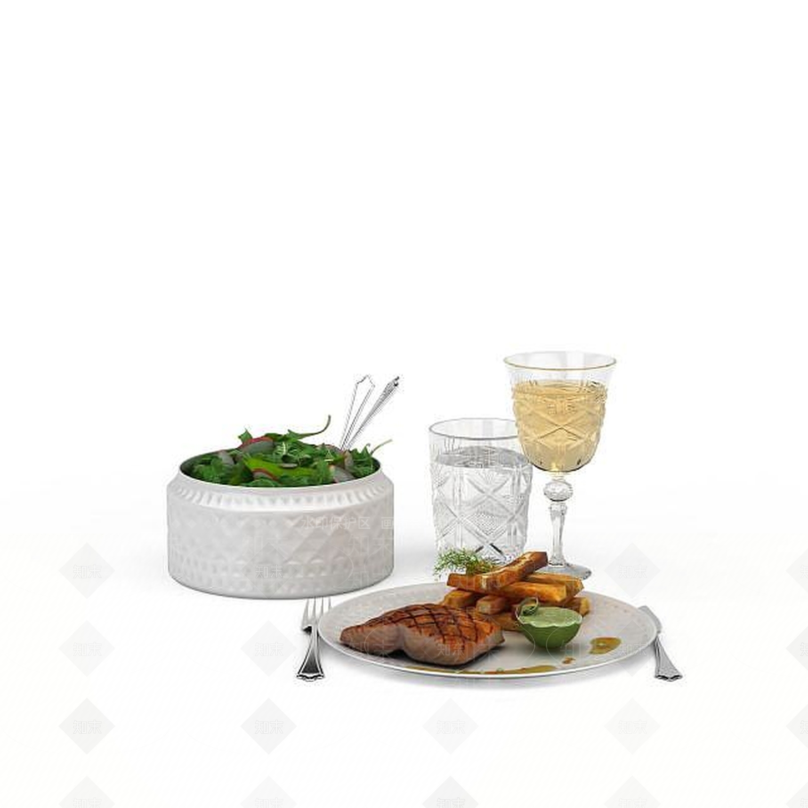 现代陶瓷餐具组合3D模型下载【ID:1196180940】